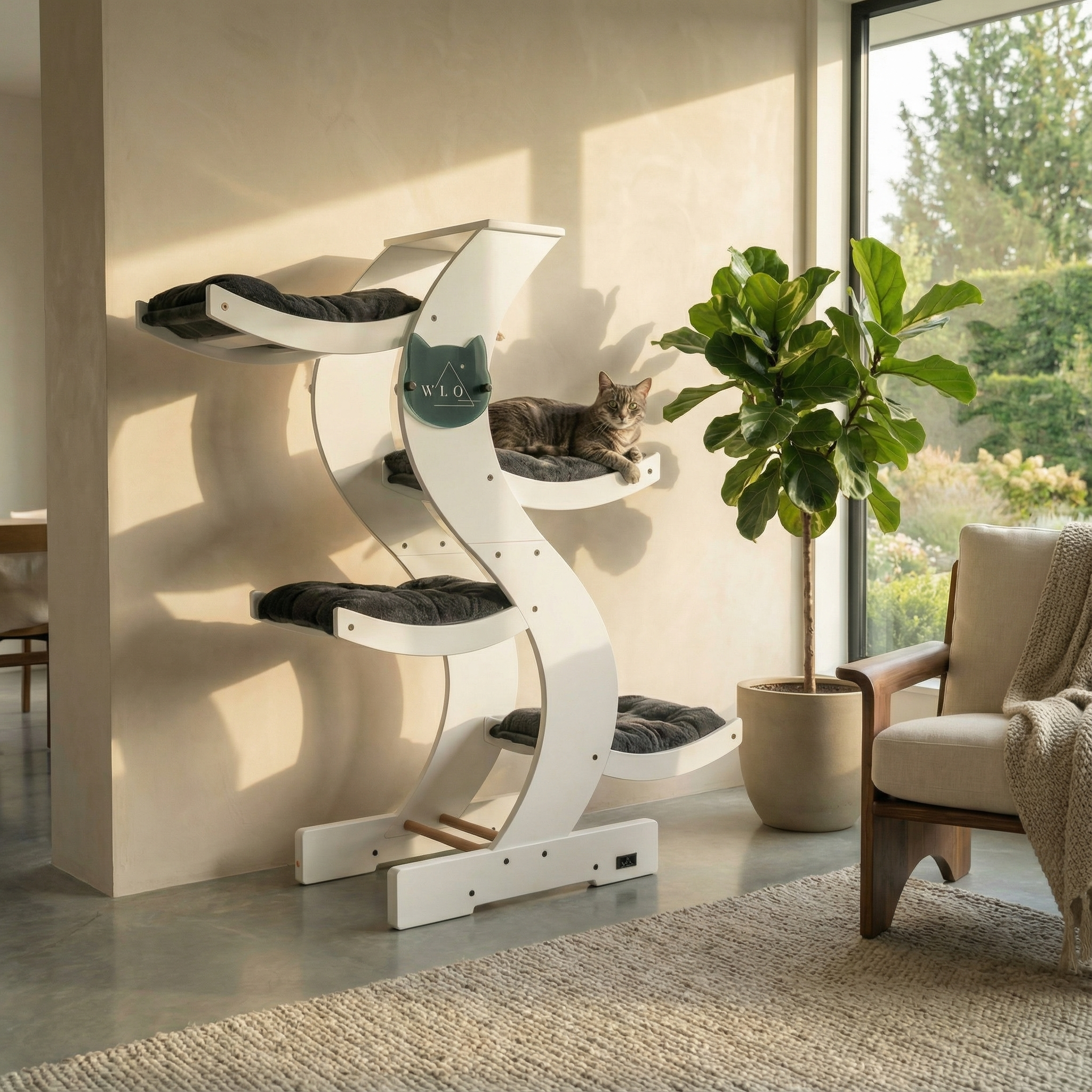 WLO® Pure White Skyline Cat Tree | Modern Multi-Level Cat Tower for Large Cats