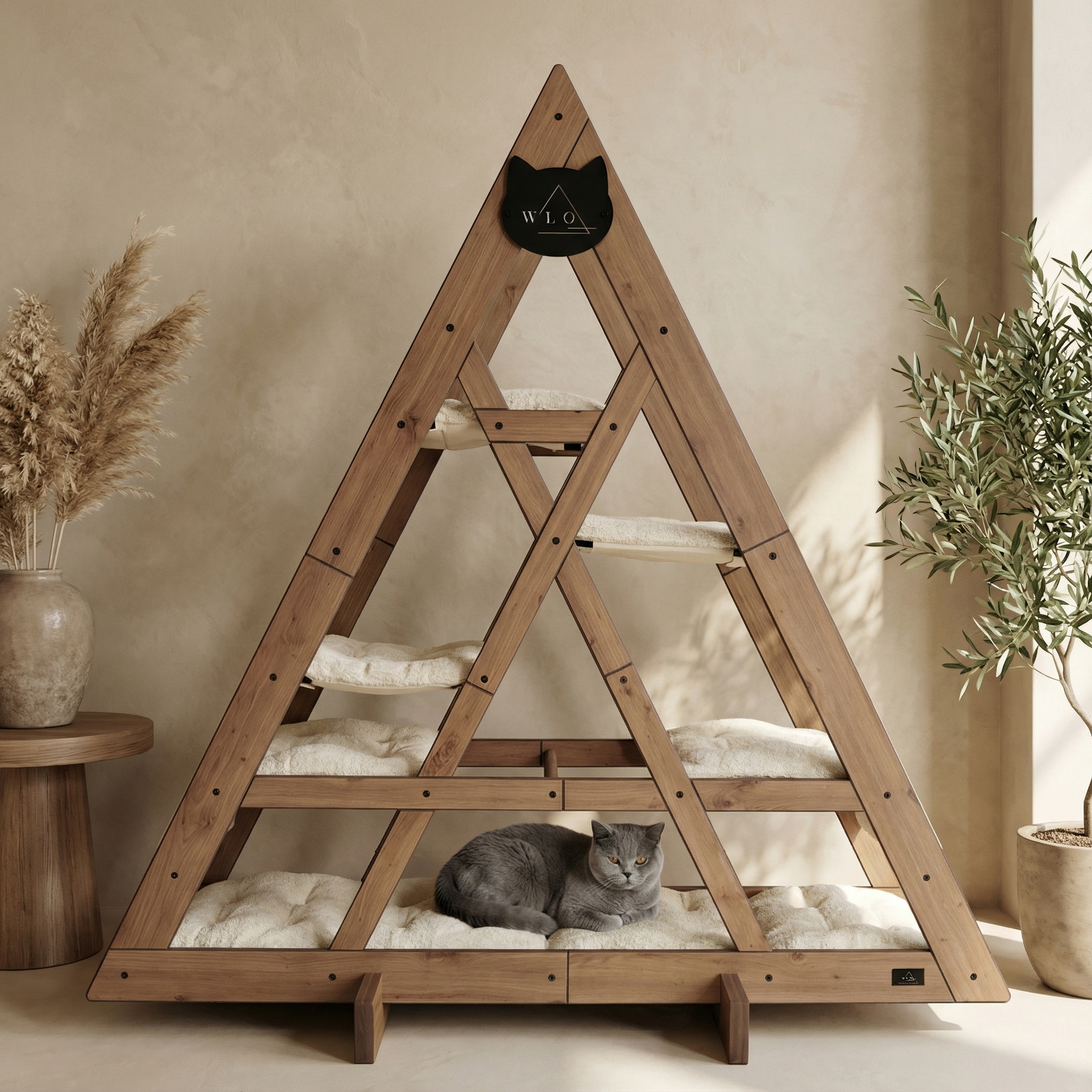 WLO® Natural Oak Triangle Cat Station | Modular Wall-Mounted Cat Climbing System