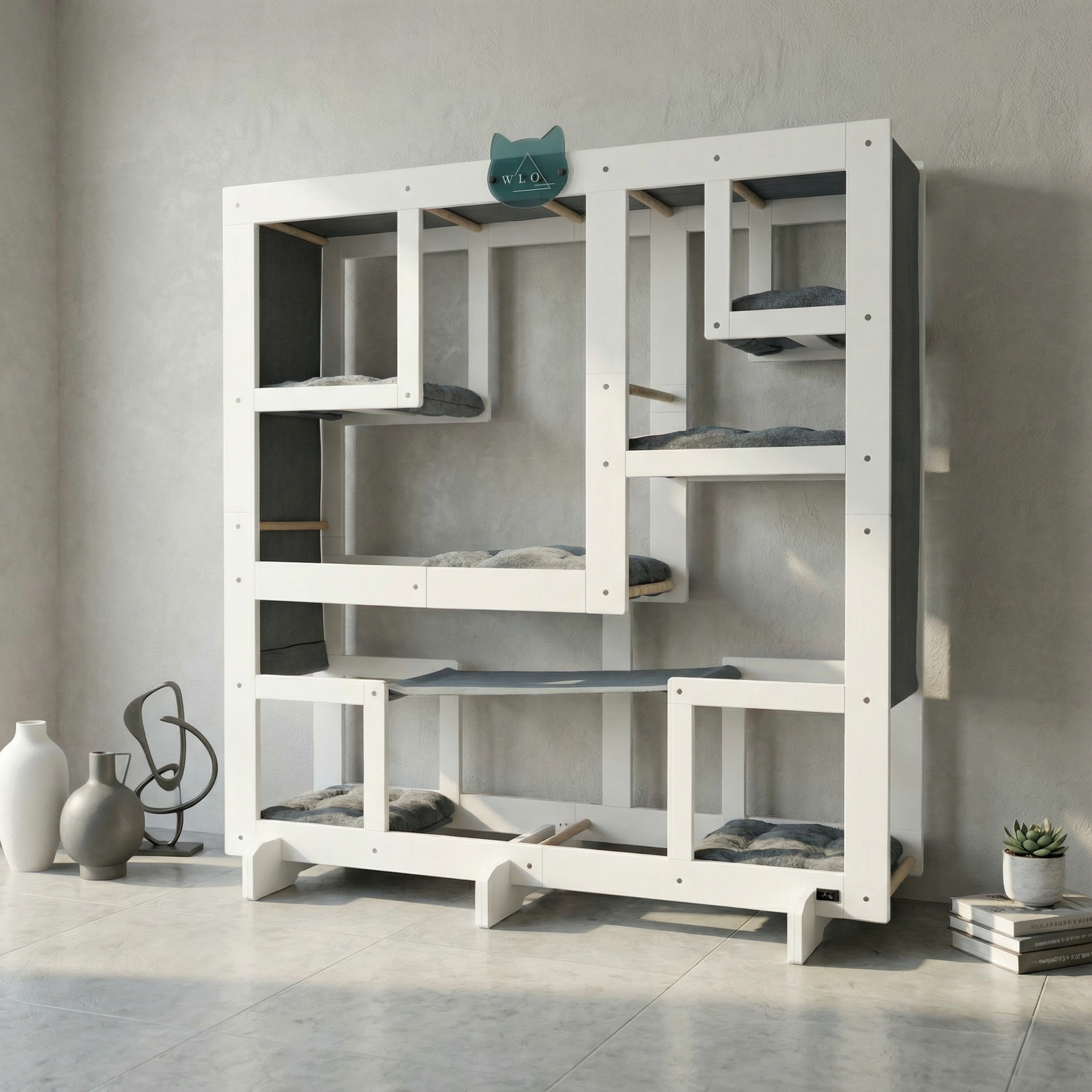 WLO® Pure White Square Cat Station | Modular Wall-Mounted Cat Climbing System