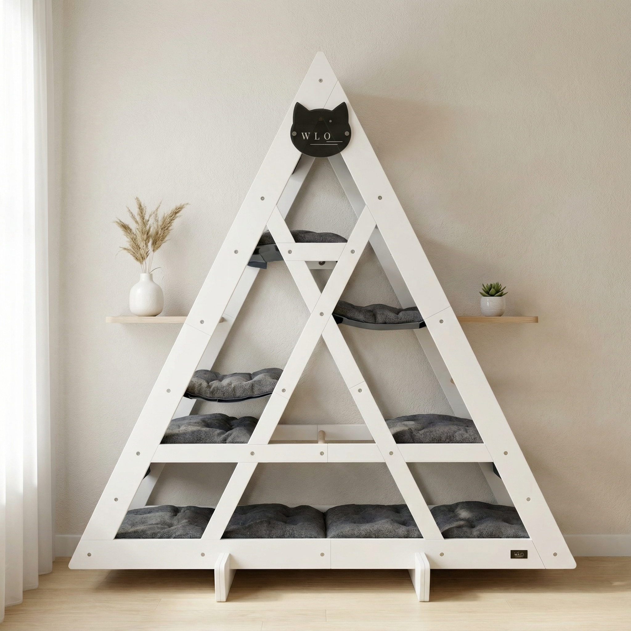 WLO® Pure White Triangle Cat Station | Modular Wall-Mounted Cat Climbing System