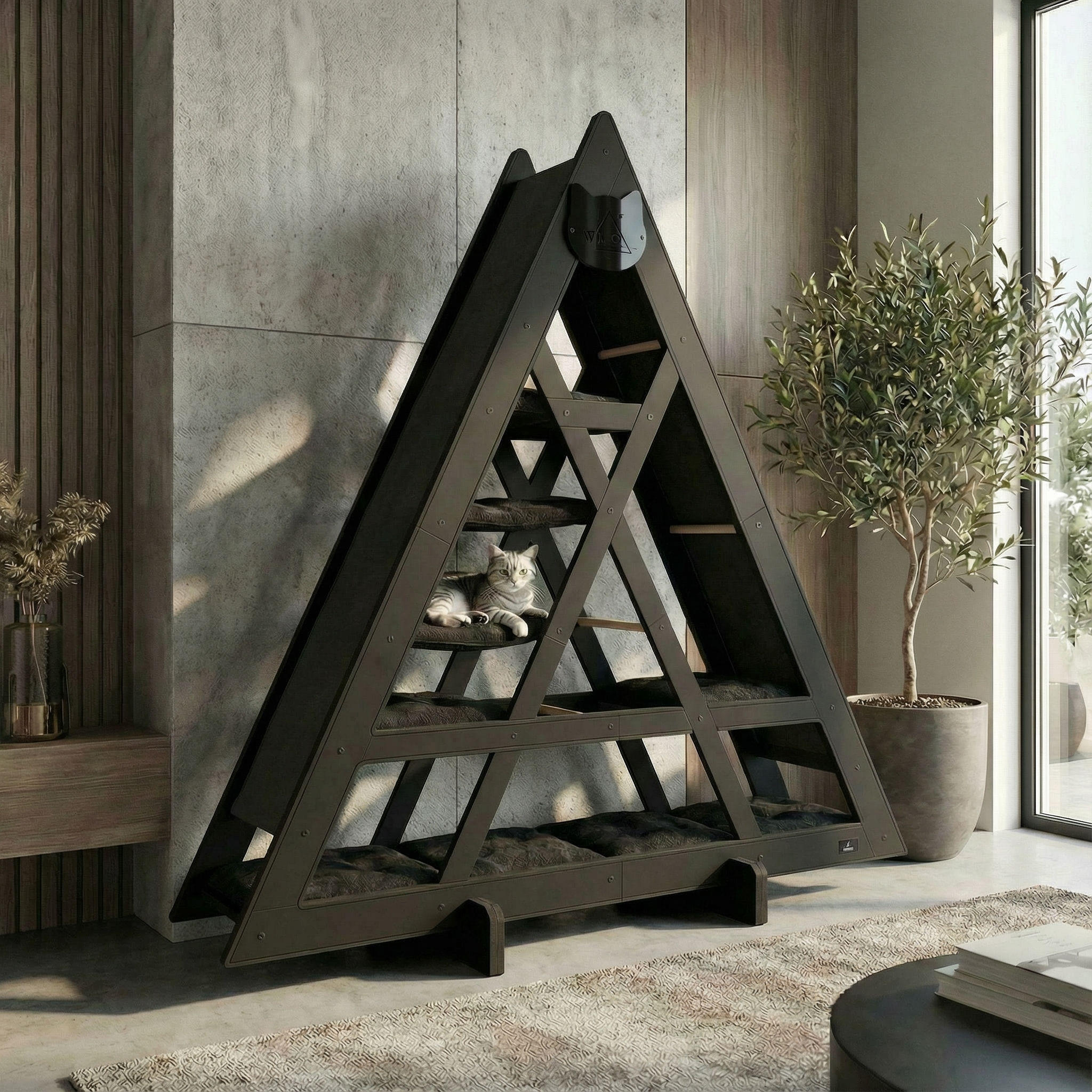 WLO® Onyx Black Triangle Cat Station | Modular Wall-Mounted Cat Climbing System