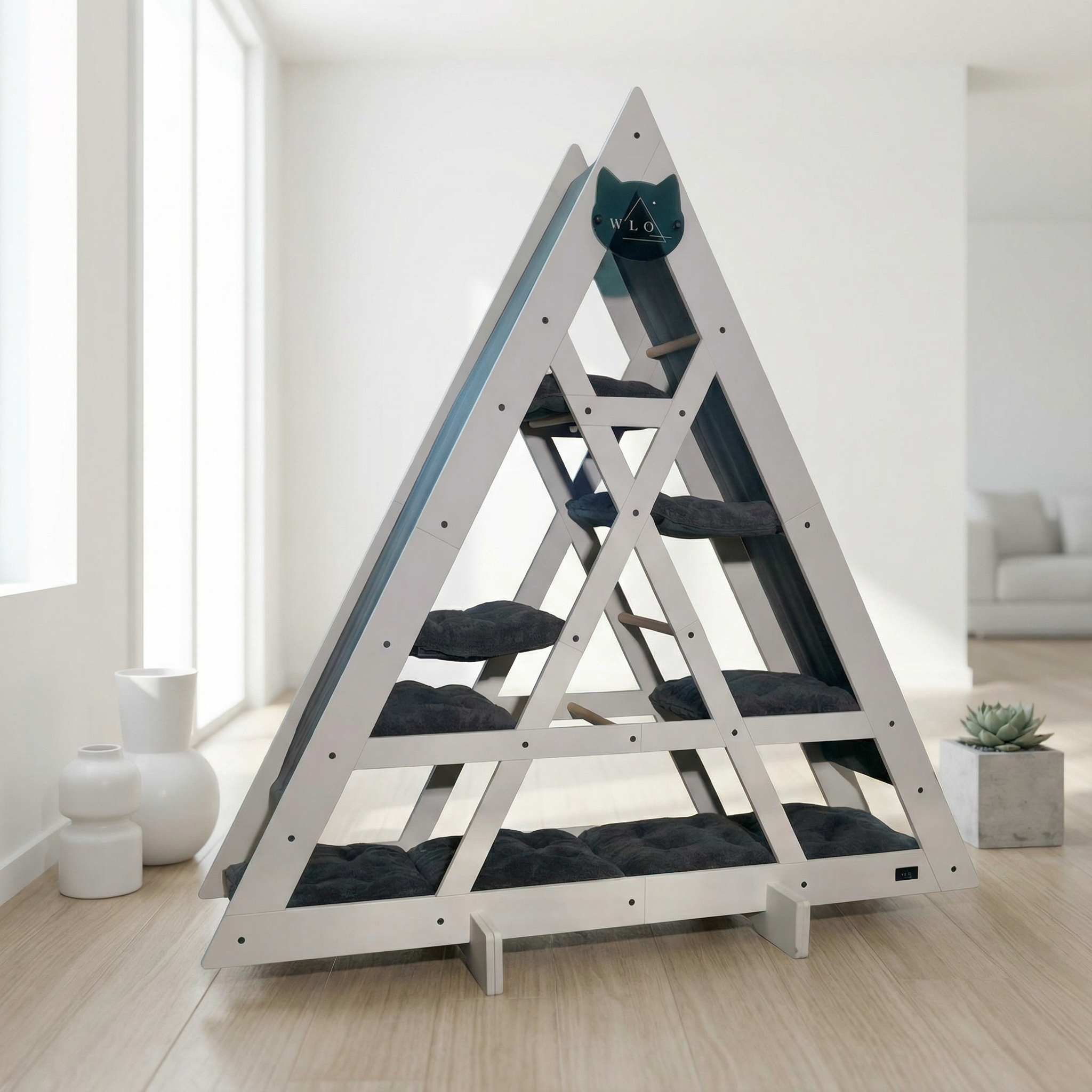 WLO® Pure White Triangle Cat Station | Modular Wall-Mounted Cat Climbing System