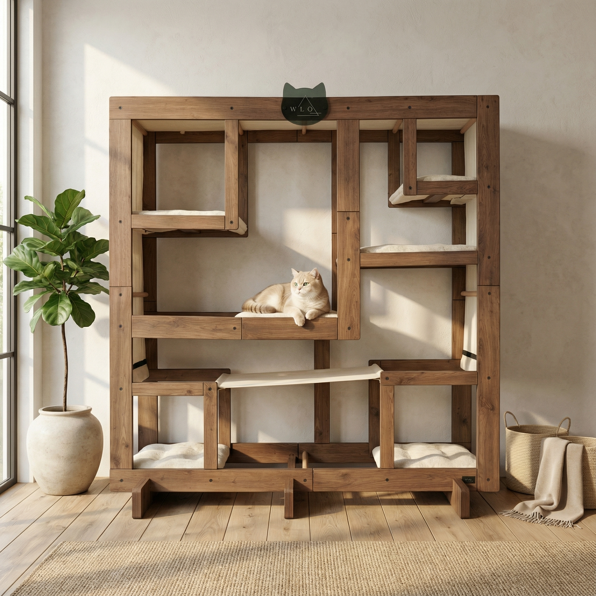WLO® Classic Walnut Square Cat Station | Modular Wall-Mounted Cat Climbing System
