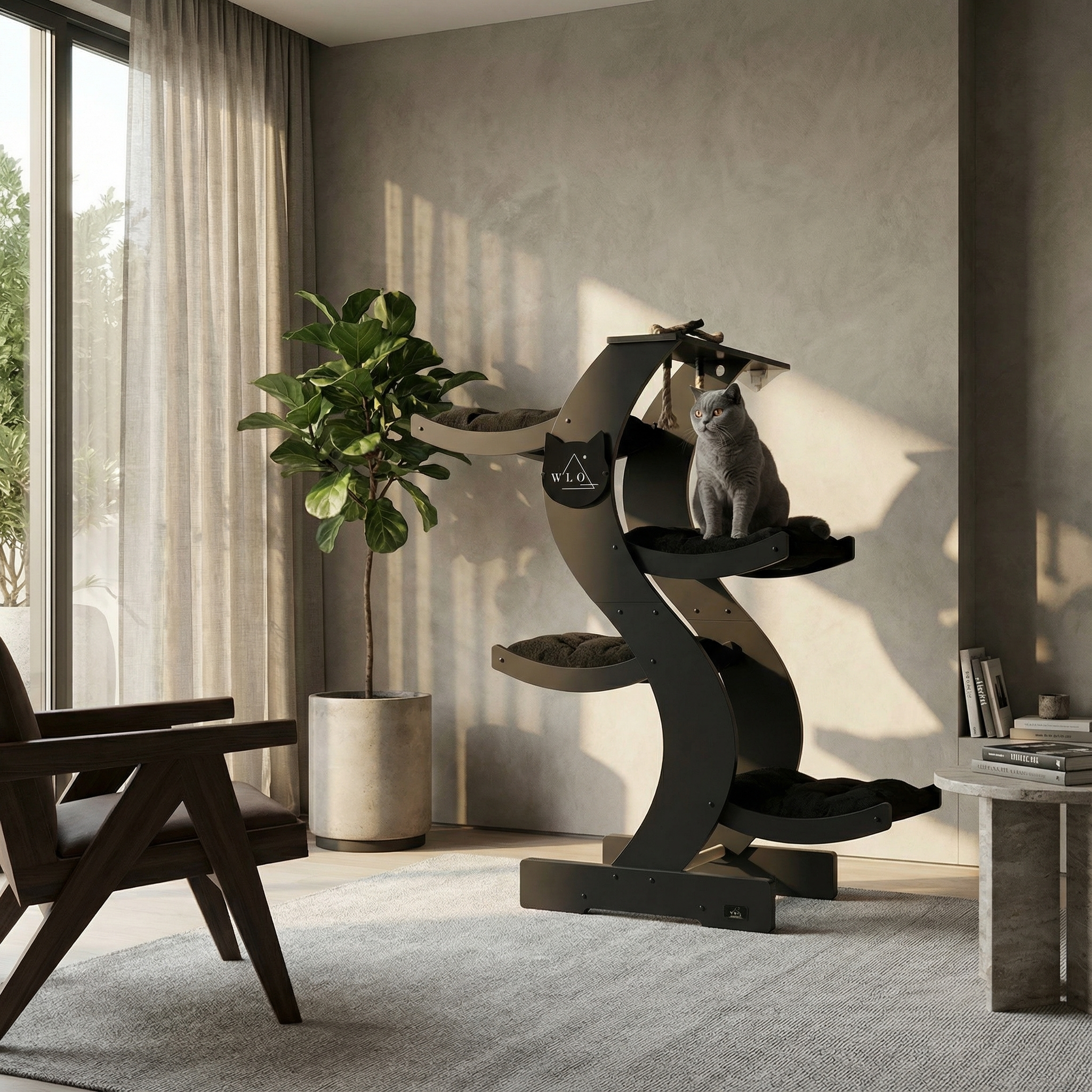 WLO® Onyx Black Skyline Cat Tree | Modern Multi-Level Cat Tower for Large Cats