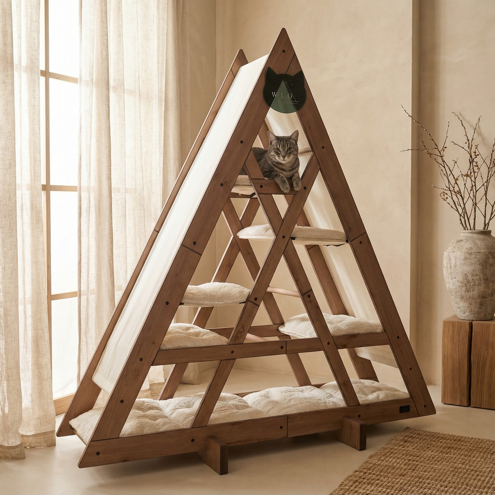 WLO® Natural Oak Triangle Cat Station | Modular Wall-Mounted Cat Climbing System