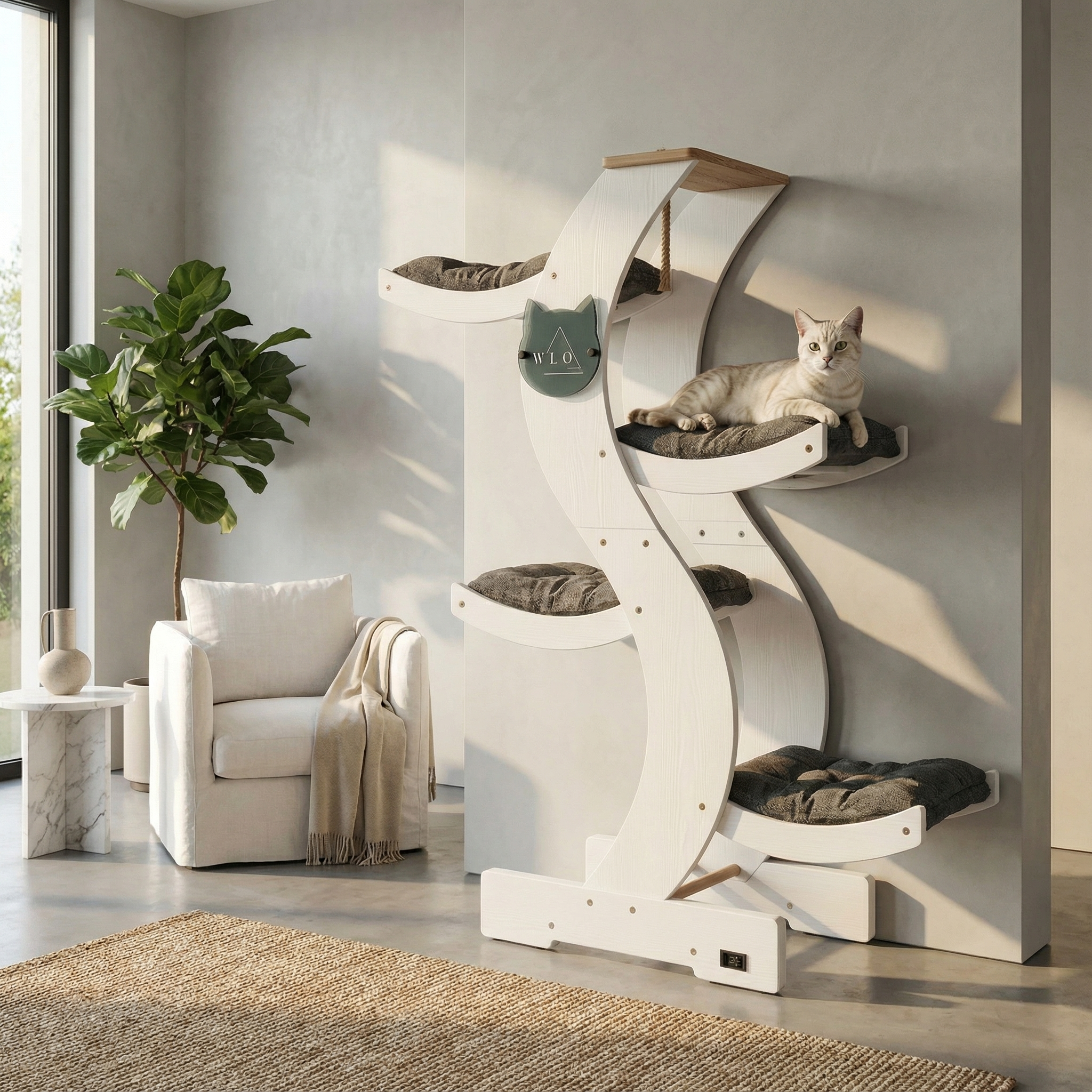 WLO® Pure White Skyline Cat Tree | Modern Multi-Level Cat Tower for Large Cats