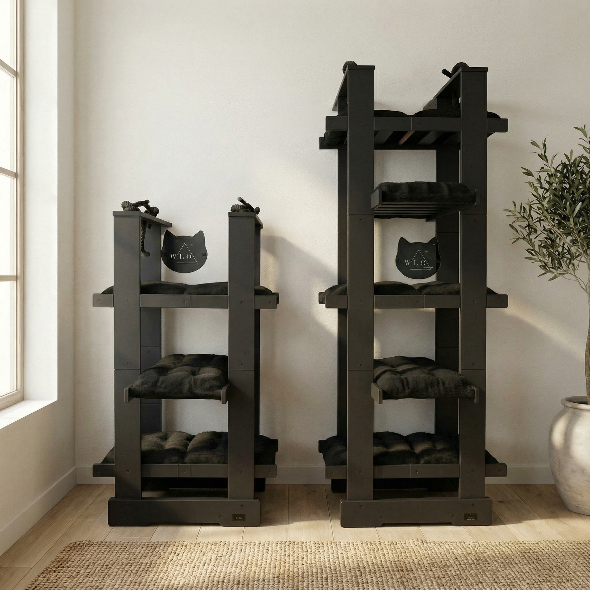 WLO® Onyx Black Malibu Cat Tree | Modern Multi-Level Cat Tower for Large Cats