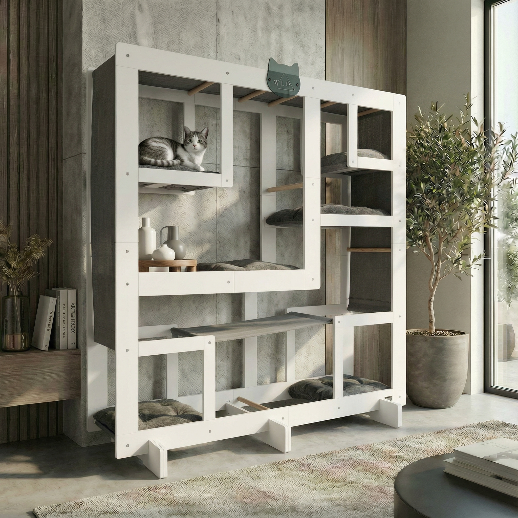WLO® Pure White Square Cat Station | Modular Wall-Mounted Cat Climbing System