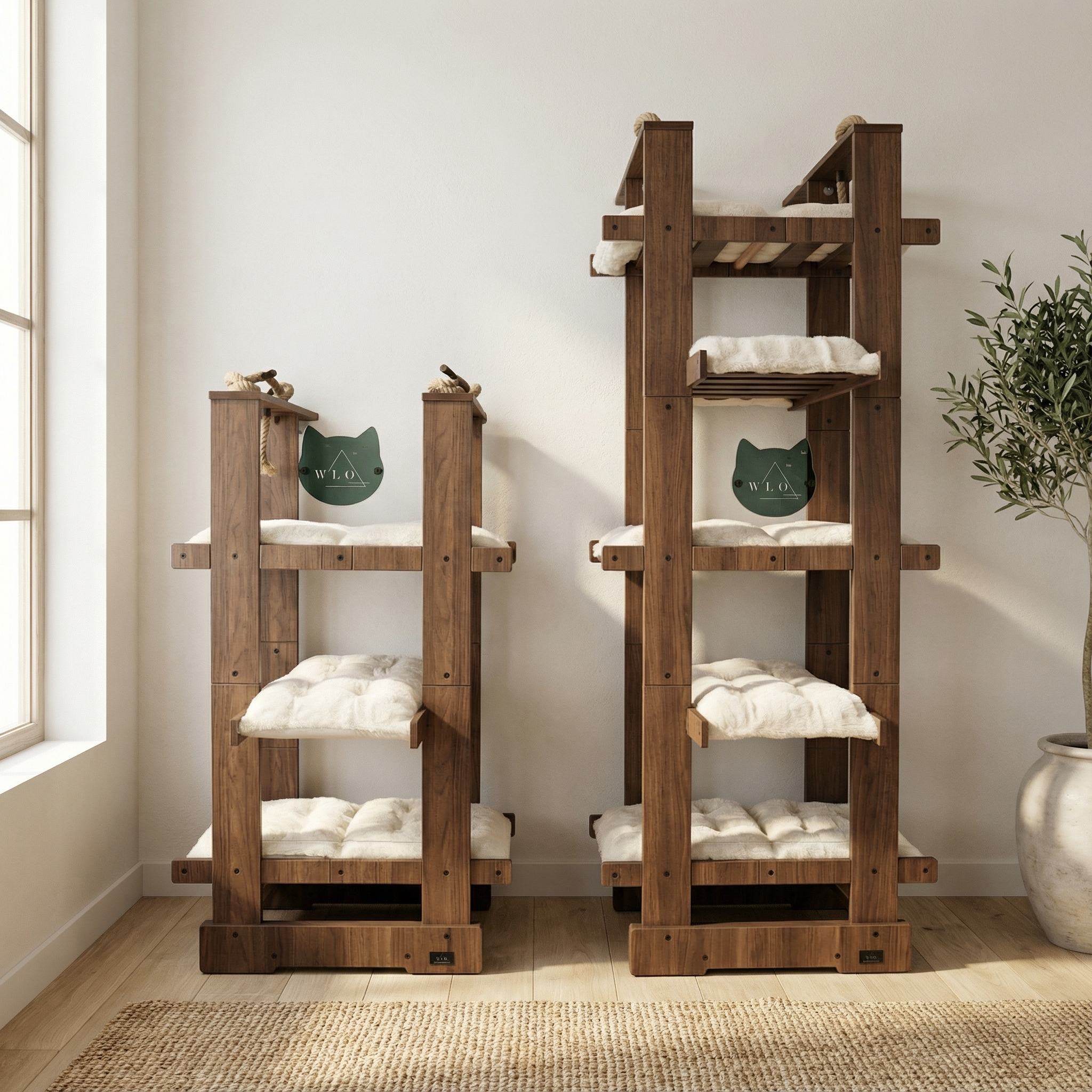 WLO® Classic Walnut Malibu Cat Tree | Modern Multi-Level Cat Tower for Large Cats