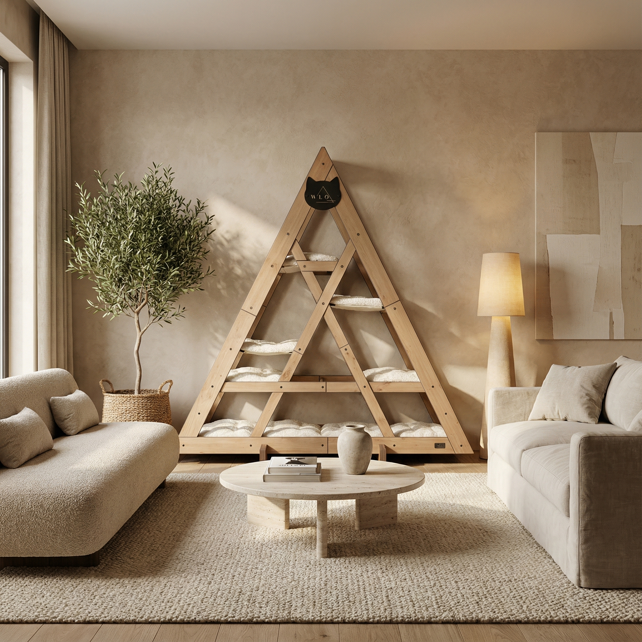 WLO® Natural Oak Triangle Cat Station | Modular Wall-Mounted Cat Climbing System