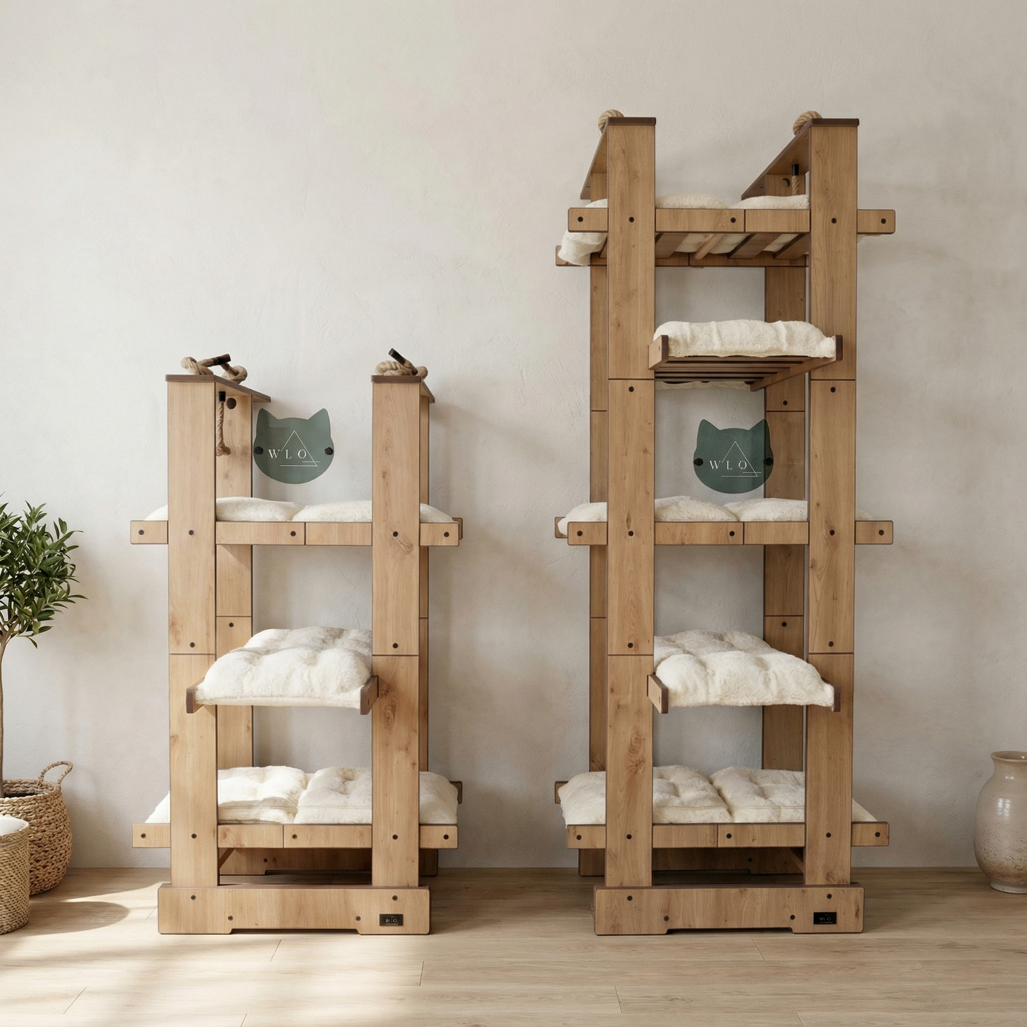 WLO® Natural Oak Malibu Cat Tree | Modern Multi-Level Cat Tower for Large Cats