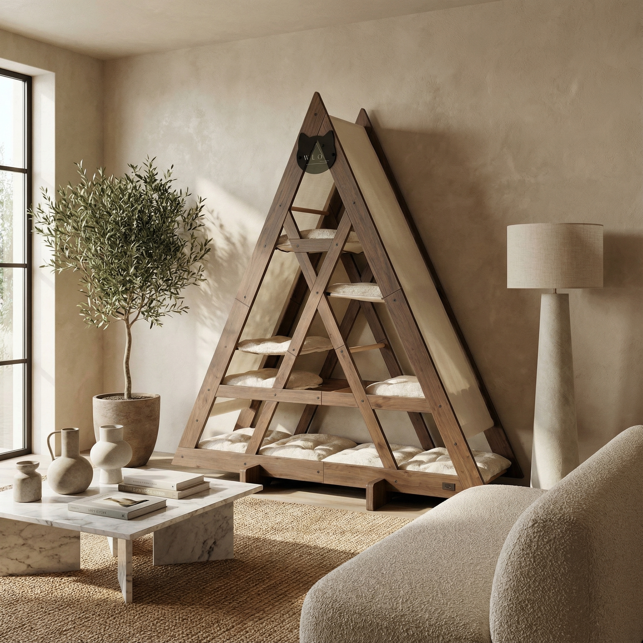 WLO® Classic Walnut Triangle Cat Station | Modular Wall-Mounted Cat Climbing System