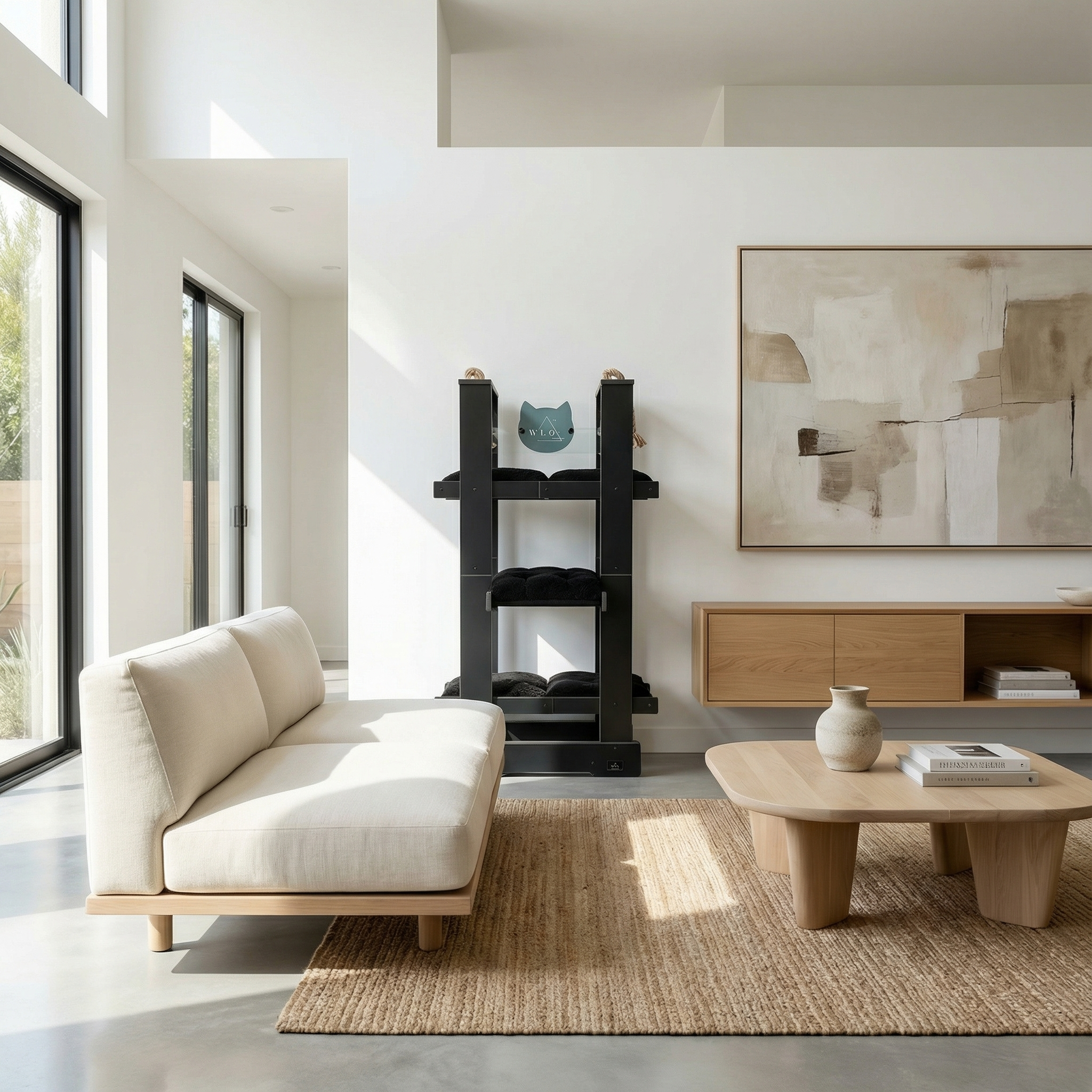 WLO® Onyx Black Malibu Cat Tree | Modern Multi-Level Cat Tower for Large Cats