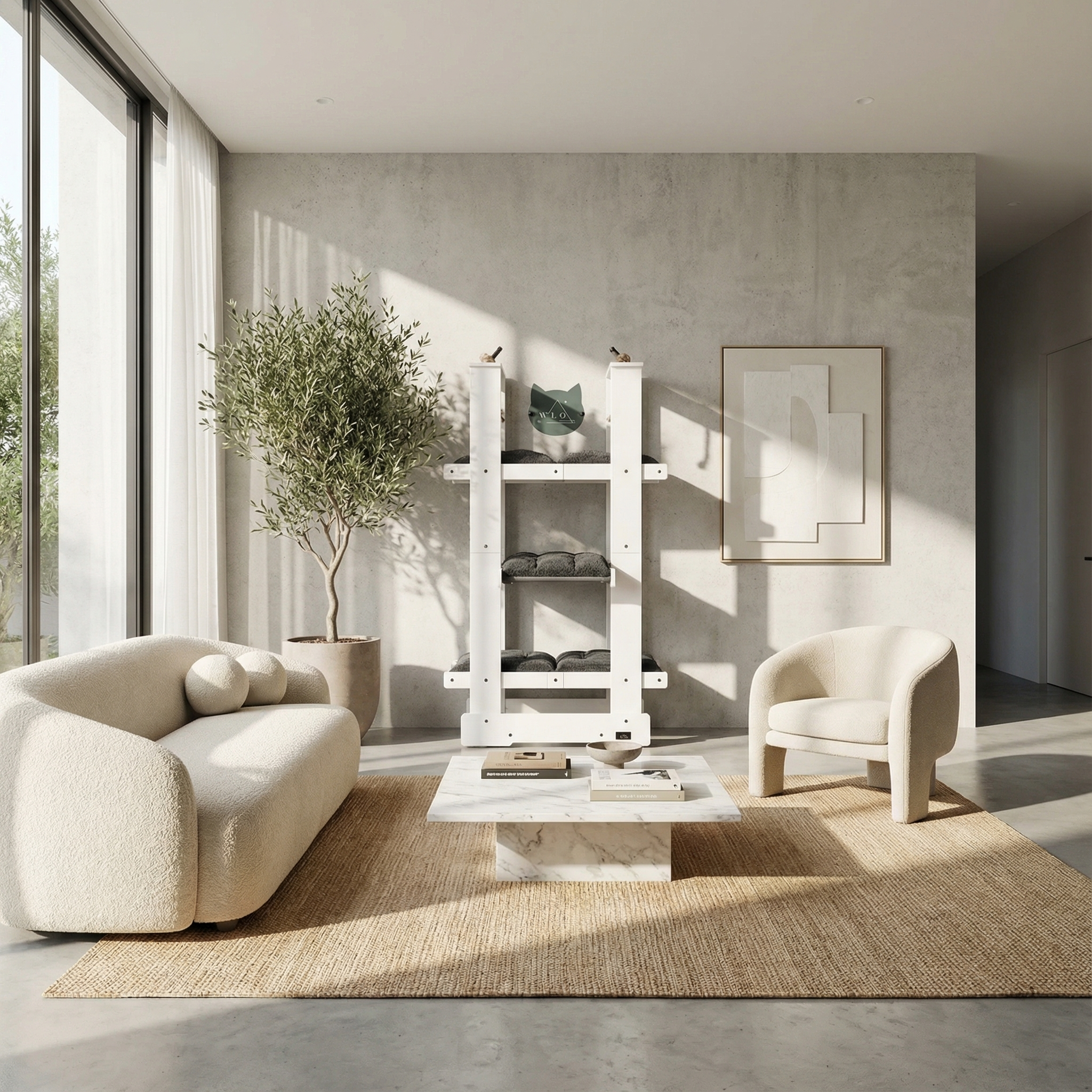 WLO® Pure White Malibu Cat Tree | Modern Multi-Level Cat Tower for Large Cats