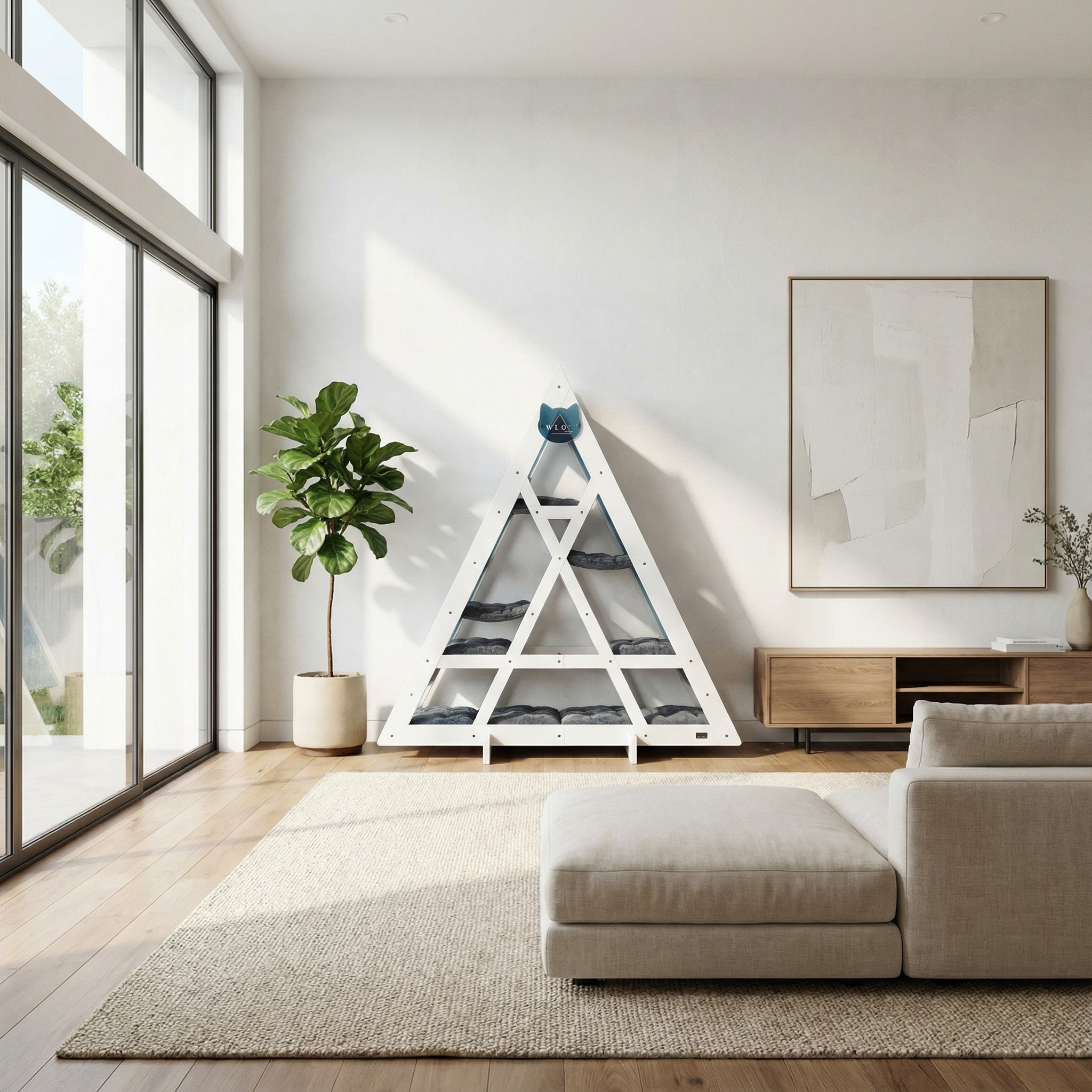 WLO® Pure White Triangle Cat Station | Modular Wall-Mounted Cat Climbing System