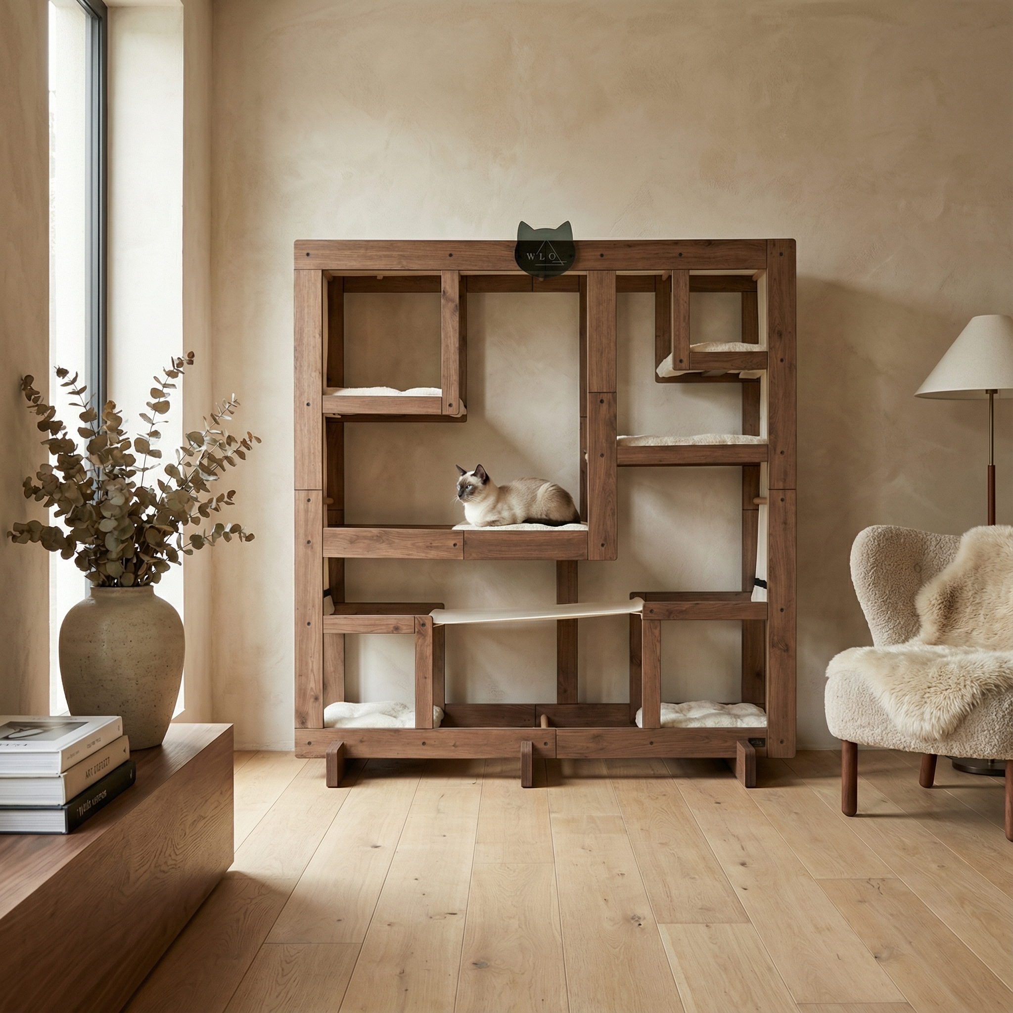 WLO® Classic Walnut Square Cat Station | Modular Wall-Mounted Cat Climbing System
