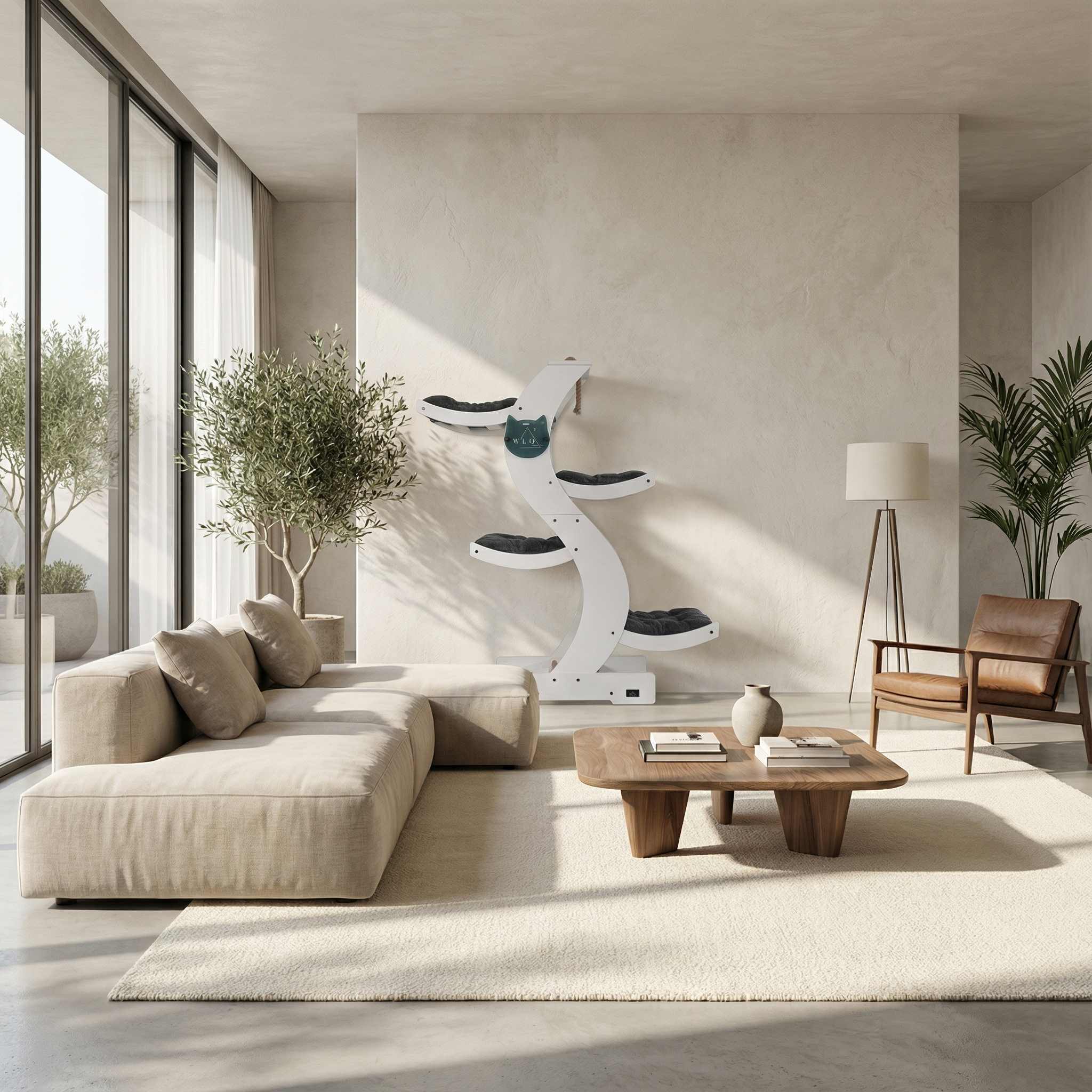 WLO® Pure White Skyline Cat Tree | Modern Multi-Level Cat Tower for Large Cats