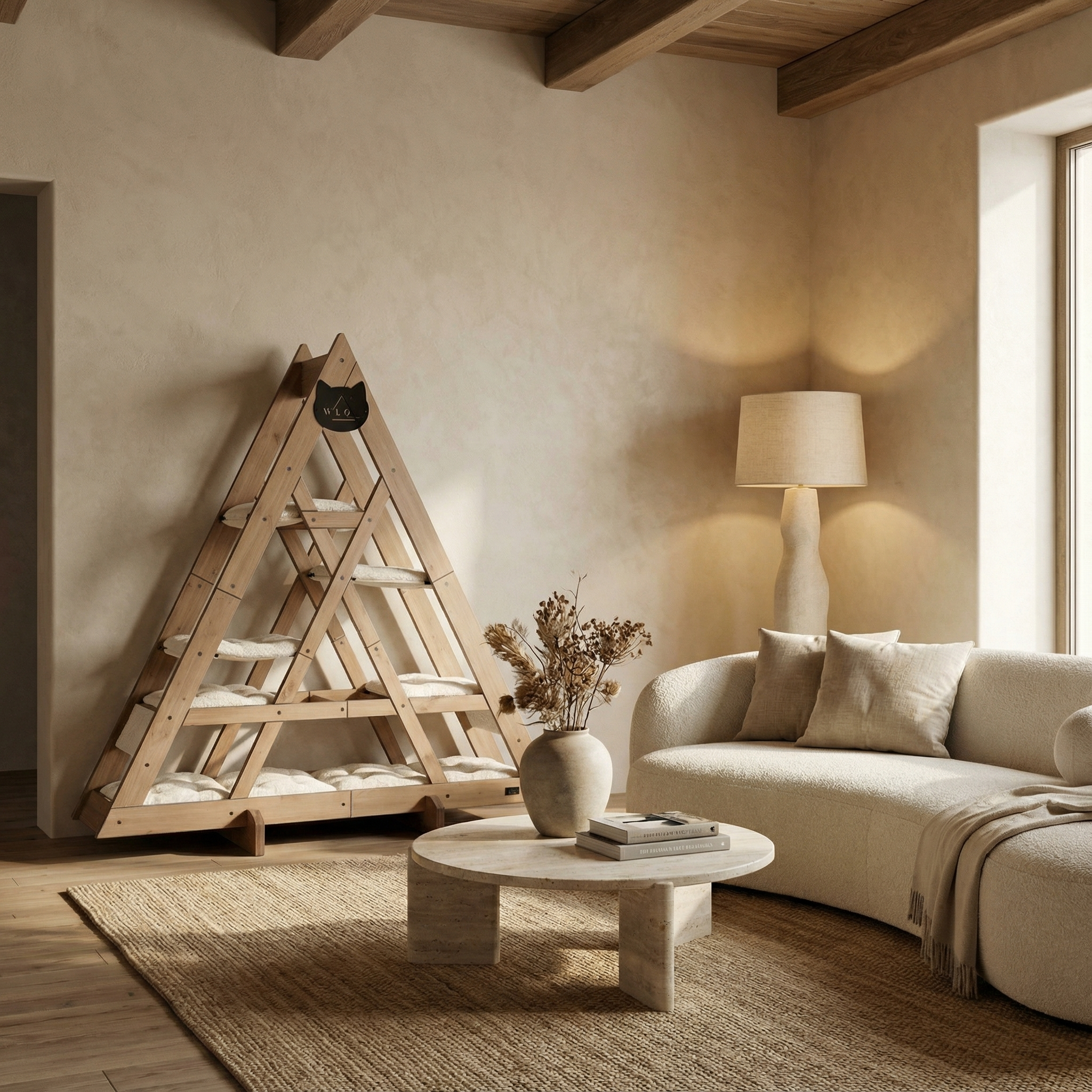 WLO® Natural Oak Triangle Cat Station | Modular Wall-Mounted Cat Climbing System