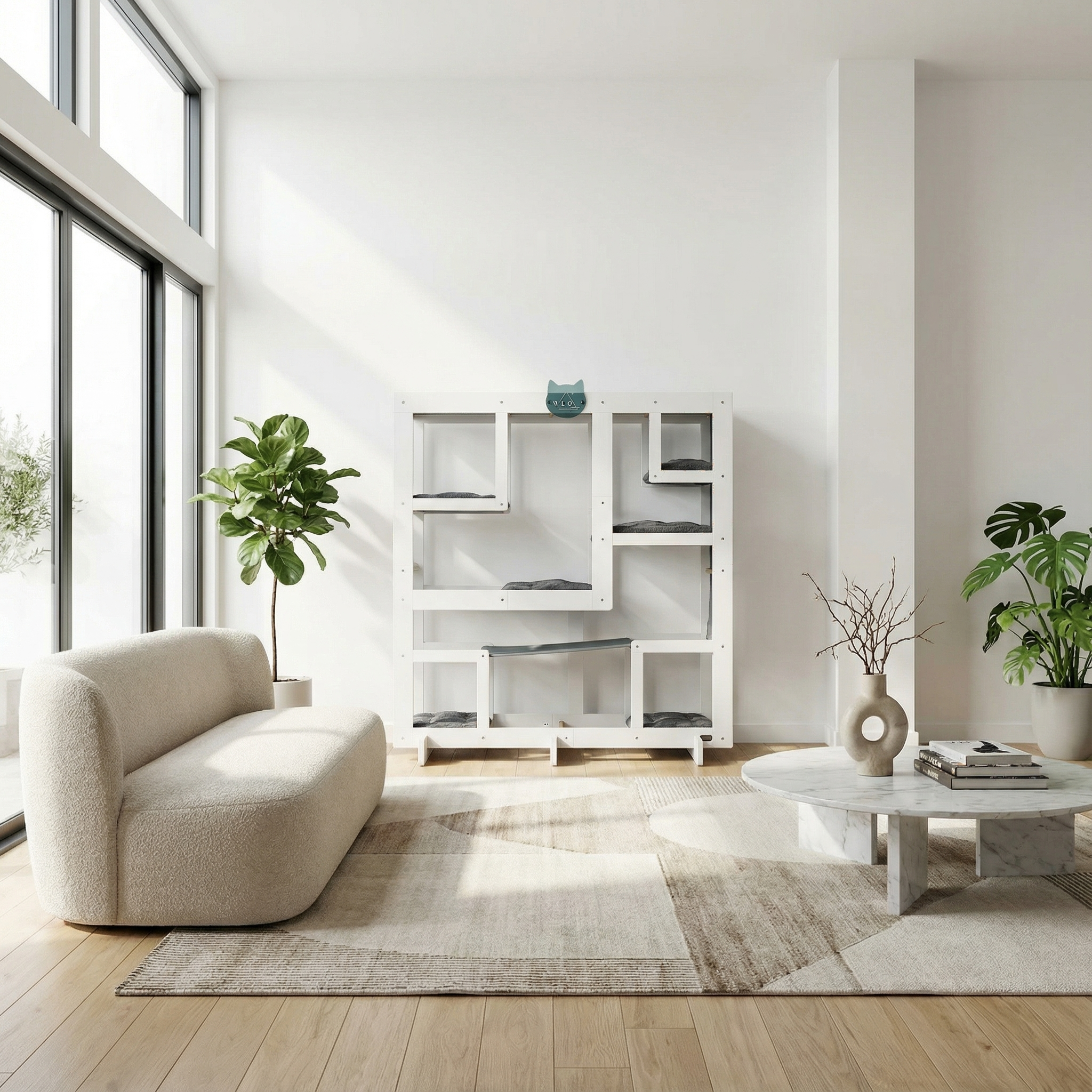 WLO® Pure White Square Cat Station | Modular Wall-Mounted Cat Climbing System