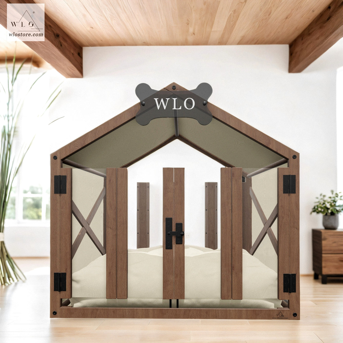 WLO® Walnut Gabled Modern Dog House