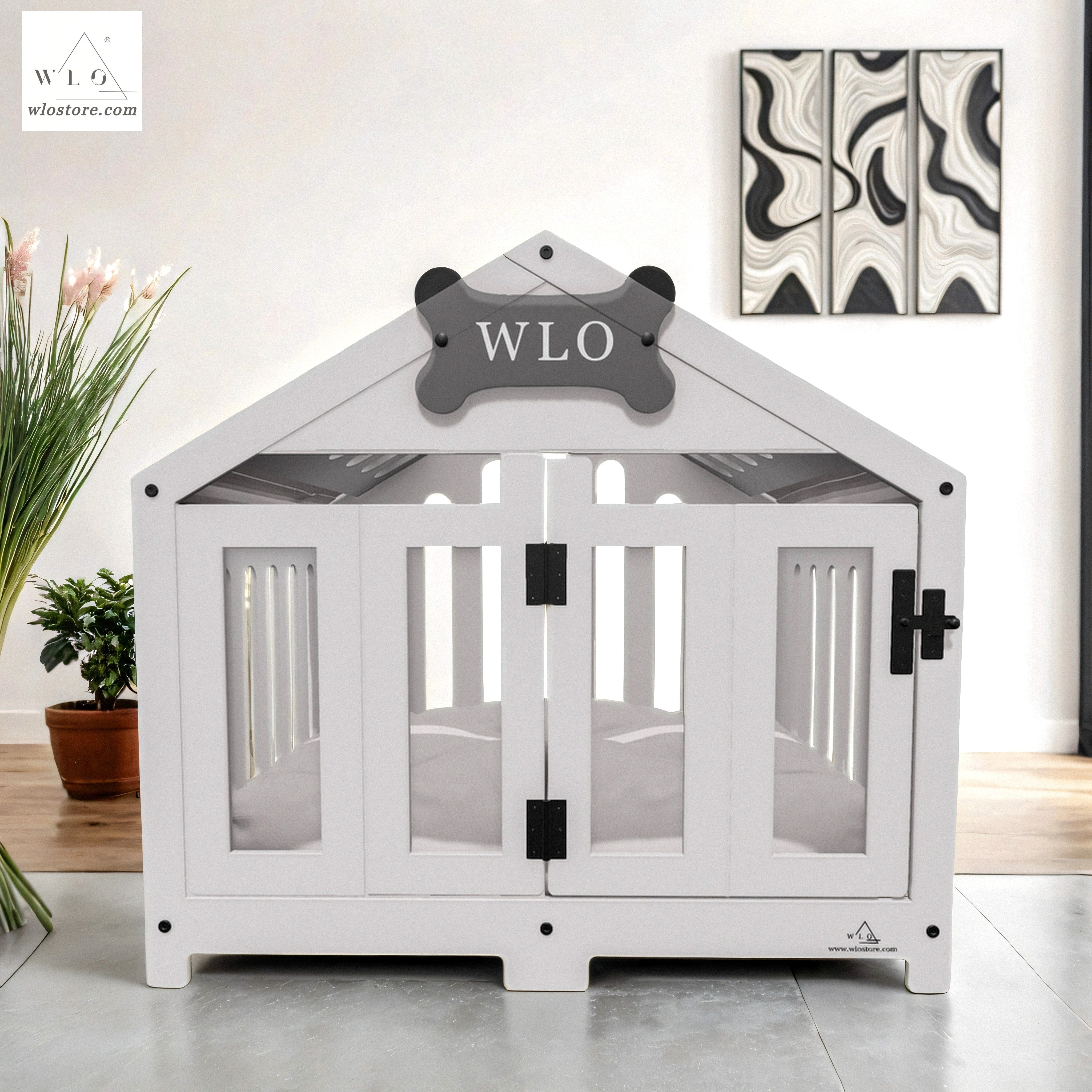 Walnut Ivory Gabled Modern Dog Crate Dog Bed Dog Crate Dog Kennel Wood Dog House Pet House Pet Furniture Dog Furniture WLO WLO Store