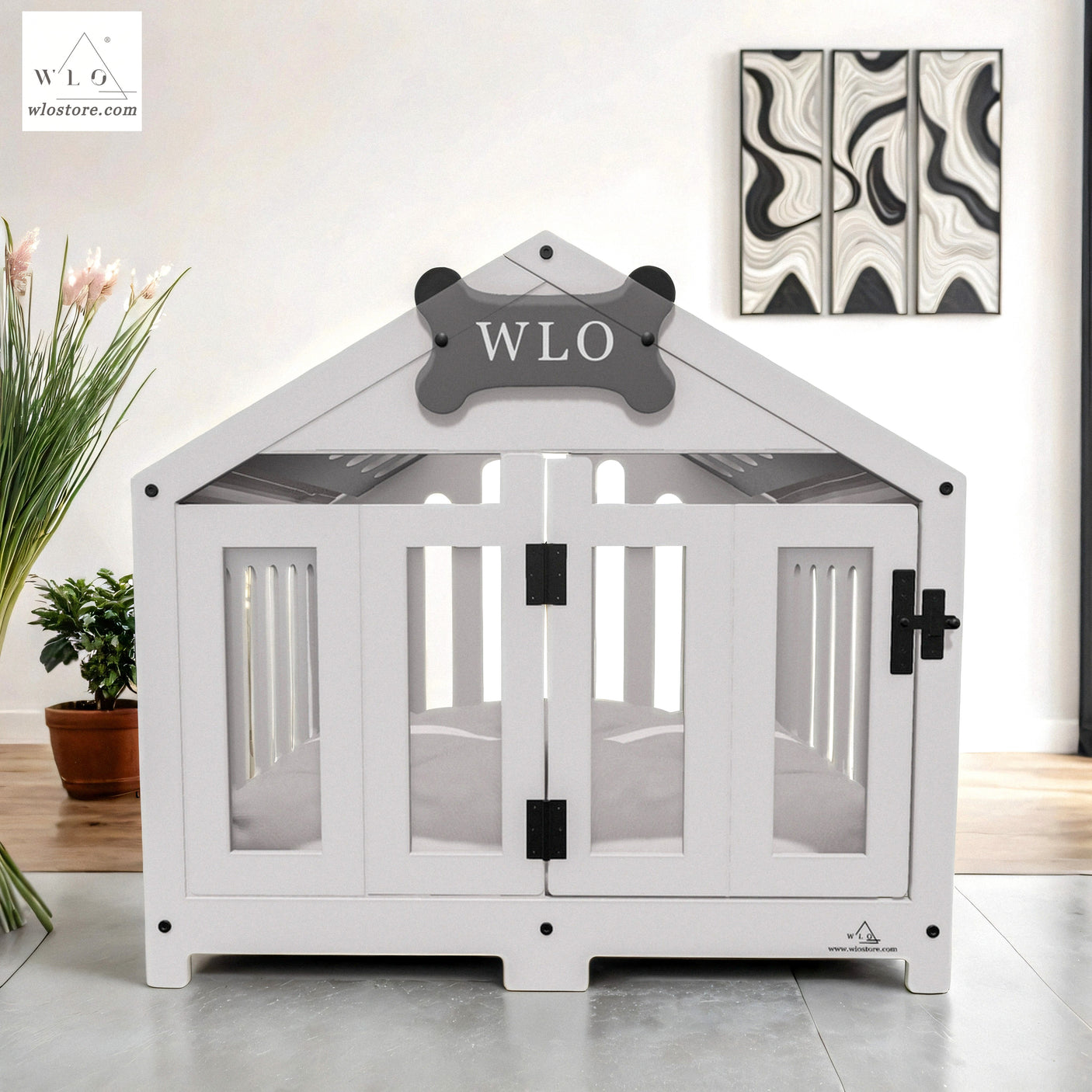 WLO® White Gabled Modern Dog Crate