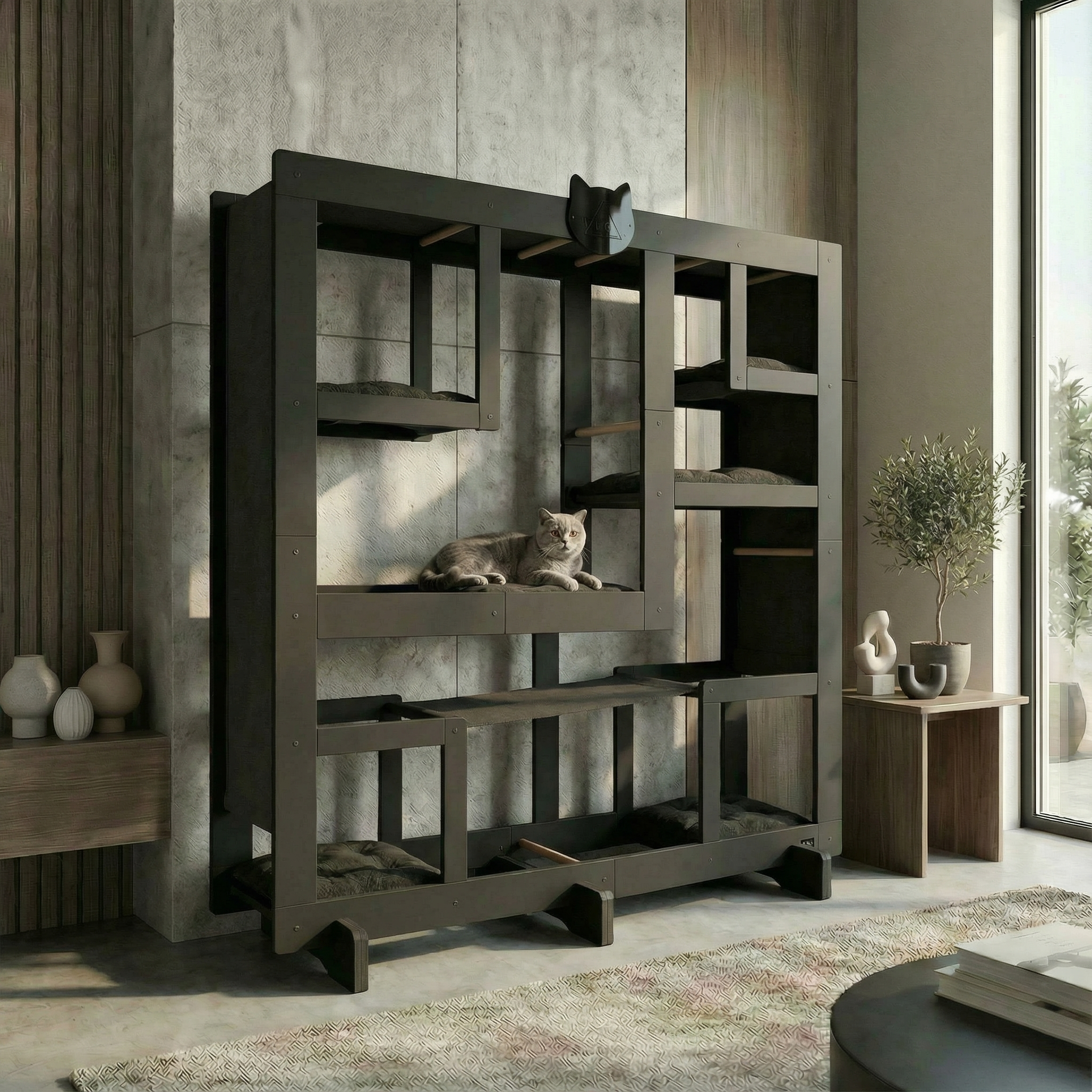 WLO® Onyx Black Square Cat Station | Modular Wall-Mounted Cat Climbing System