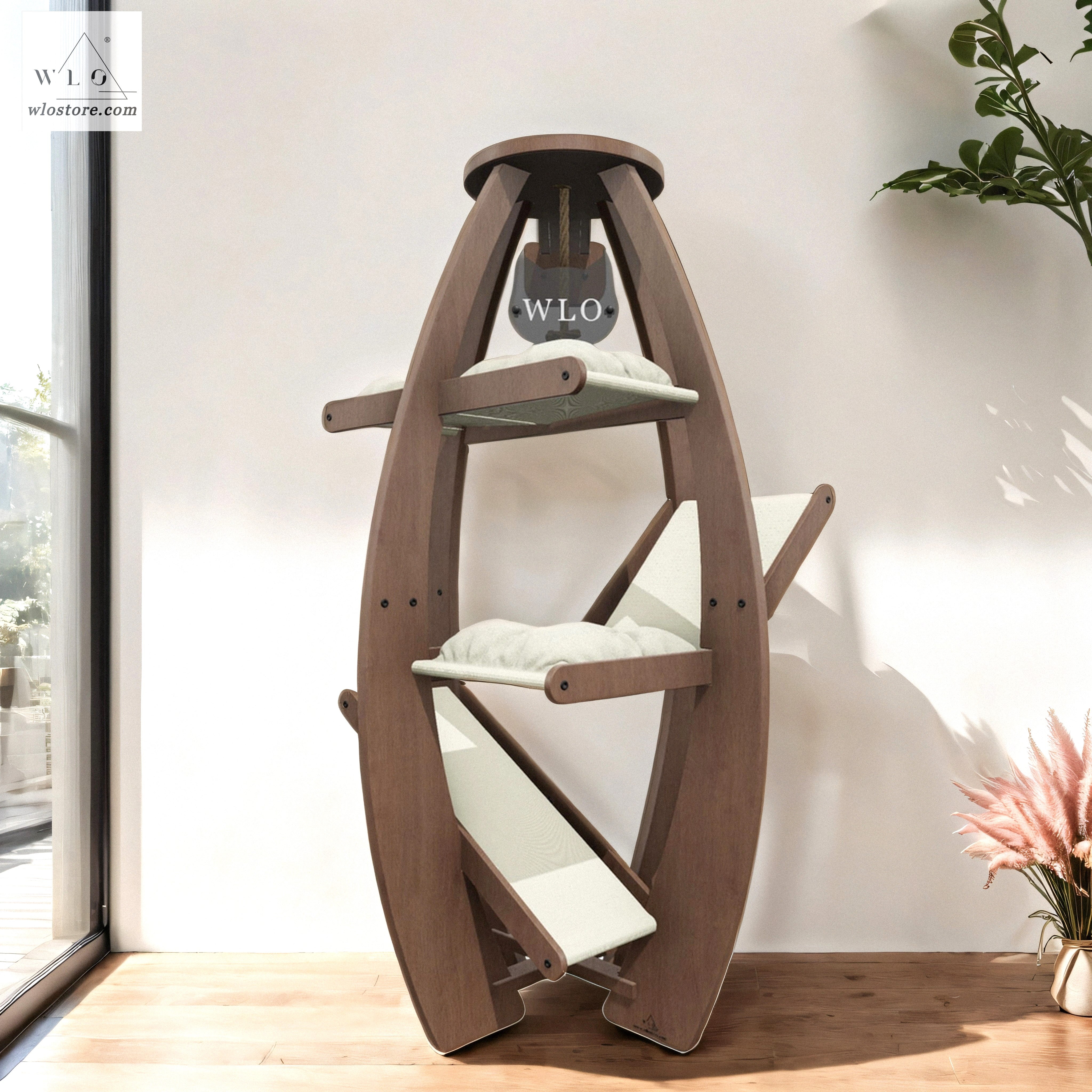 Walnut Ivory Circular Cat Tree Cat Tower Cat Bed Unique Cat Bed Pet Furniture Cat Furniture WLO Wood WLO Store