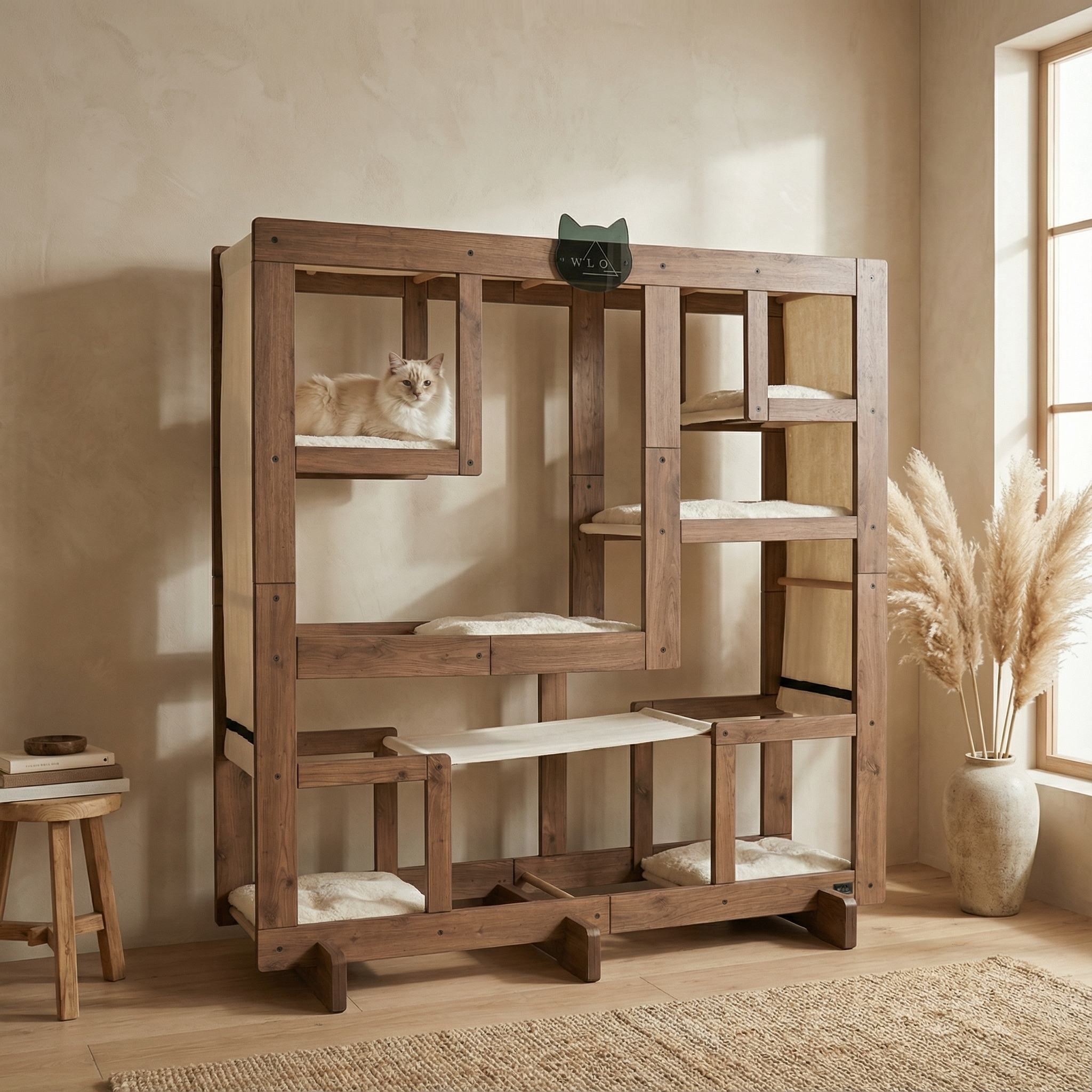 WLO® Classic Walnut Square Cat Station | Modular Wall-Mounted Cat Climbing System