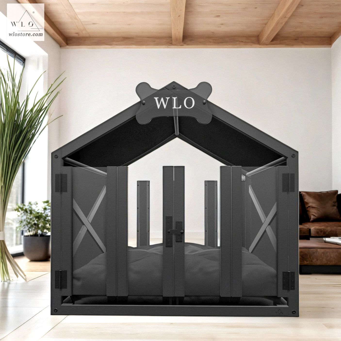 WLO® Black Gabled Modern Dog House