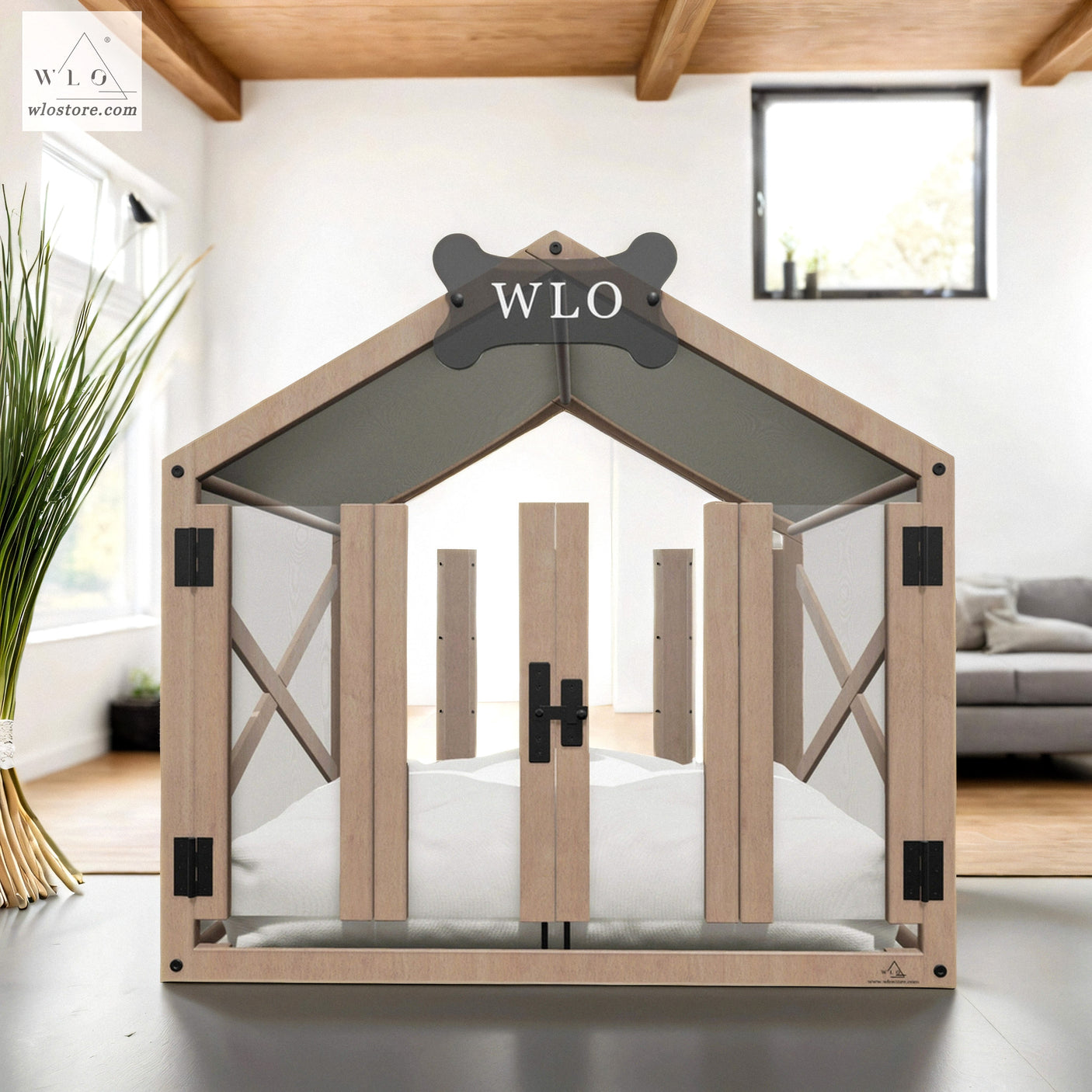 Casa para perros moderna con dos aguas naturales WLO®