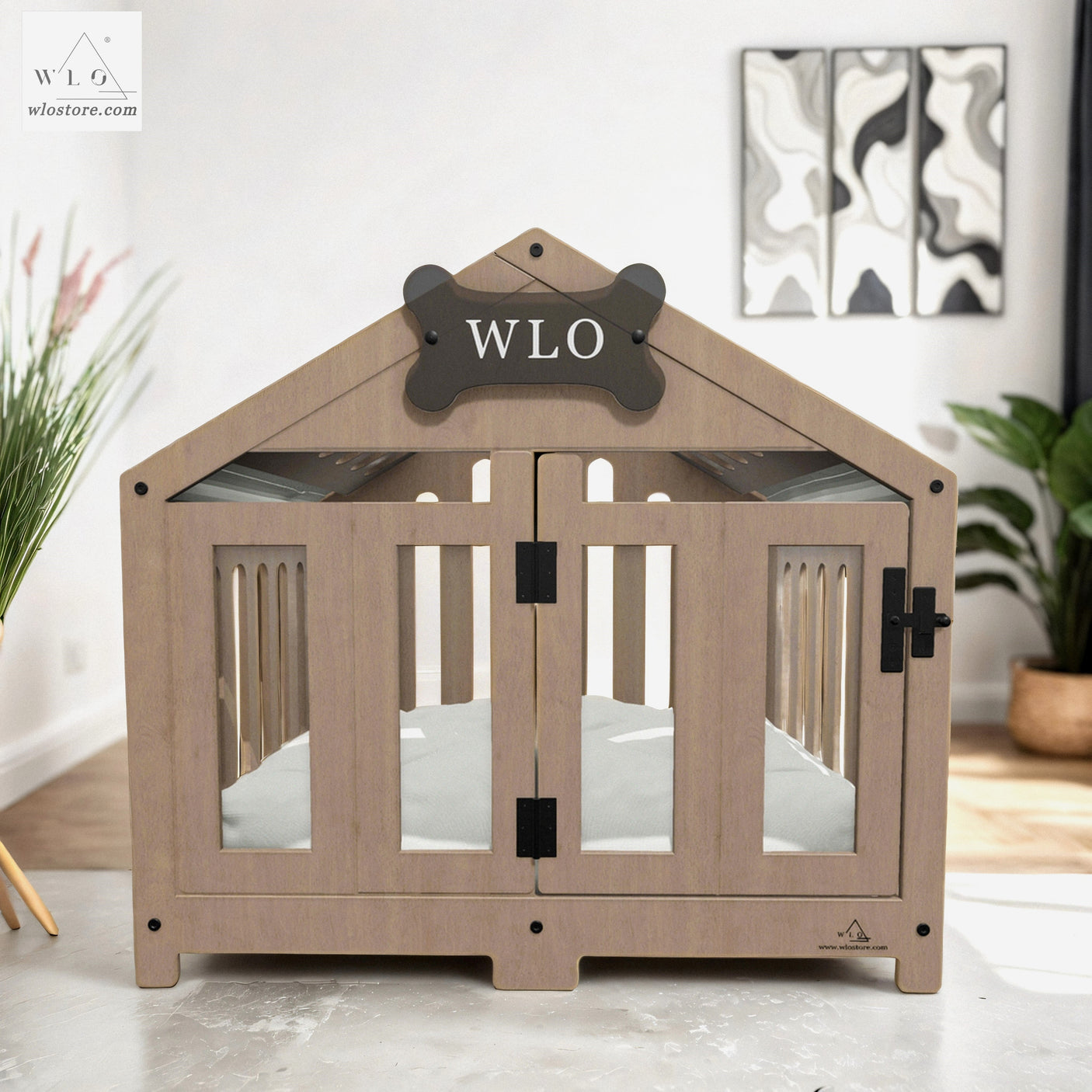 WLO® Natural Gabled Modern Dog Crate