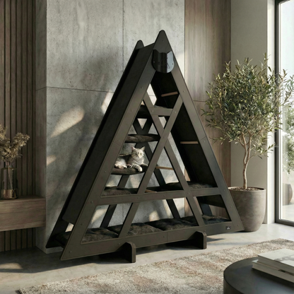 WLO® Onyx Black Triangle Cat Station | Modular Wall-Mounted Cat Climbing System