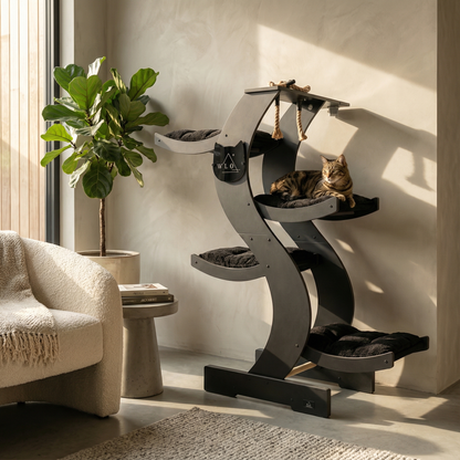 WLO® Onyx Black Skyline Cat Tree | Modern Multi-Level Cat Tower for Large Cats