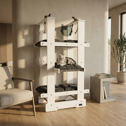 WLO® Pure White Malibu Cat Tree | Modern Multi-Level Cat Tower for Large Cats