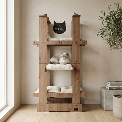 WLO® Natural Oak Malibu Cat Tree | Modern Multi-Level Cat Tower for Large Cats
