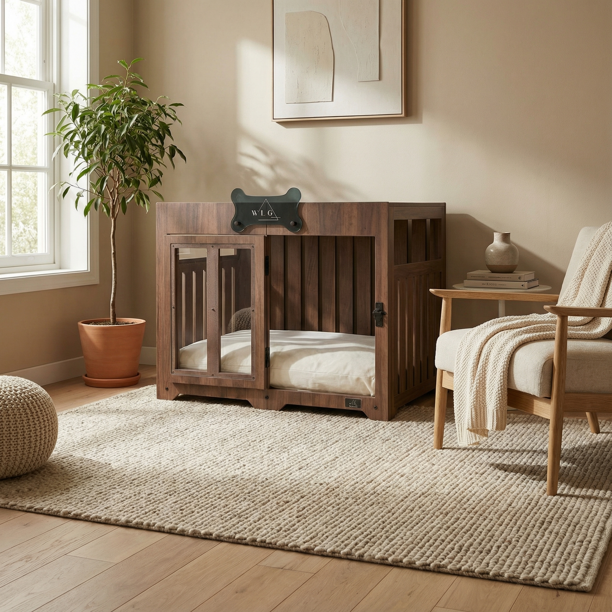 WLO Walnut Pueblo dog crate side view
