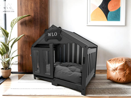 WLO® Black Gabled Modern Dog Crate