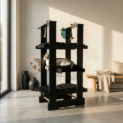 WLO® Onyx Black Malibu Cat Tree | Modern Multi-Level Cat Tower for Large Cats