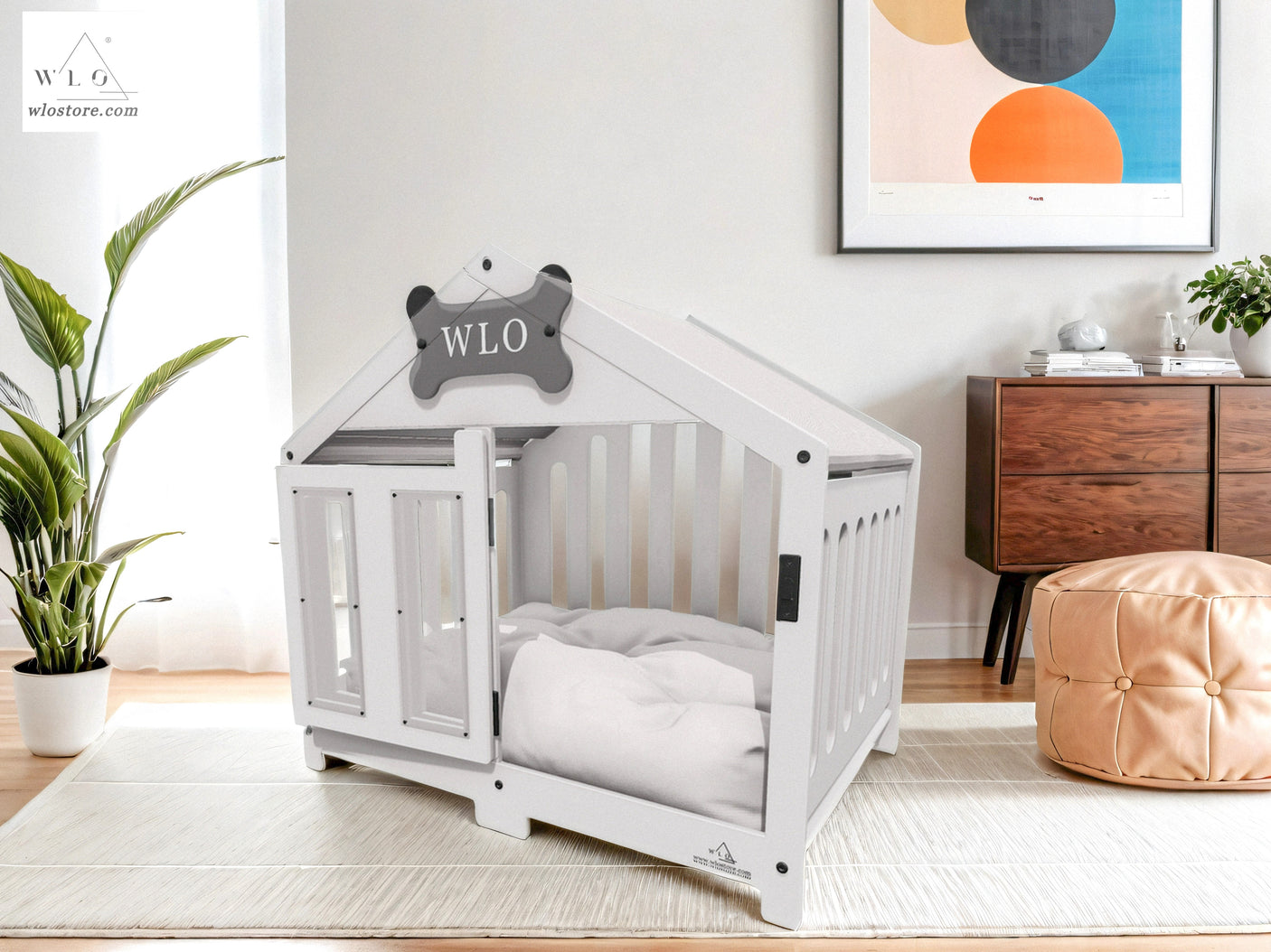 WLO® White Gabled Modern Dog Crate