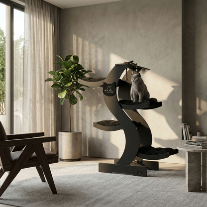 WLO® Onyx Black Skyline Cat Tree | Modern Multi-Level Cat Tower for Large Cats