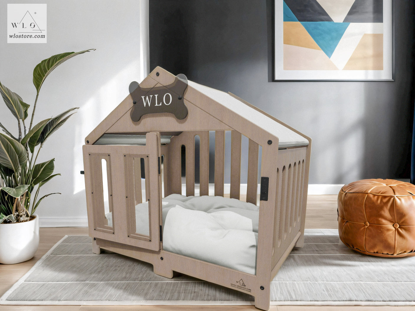 WLO® Natural Gabled Modern Dog Crate