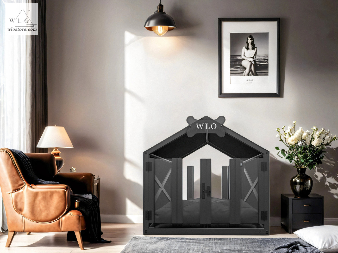 WLO® Black Gabled Modern Dog House