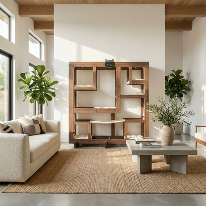 WLO® 클래식 월넛 사각 고양이 스테이션 | 모듈식 벽걸이형 고양이 등반 시스템