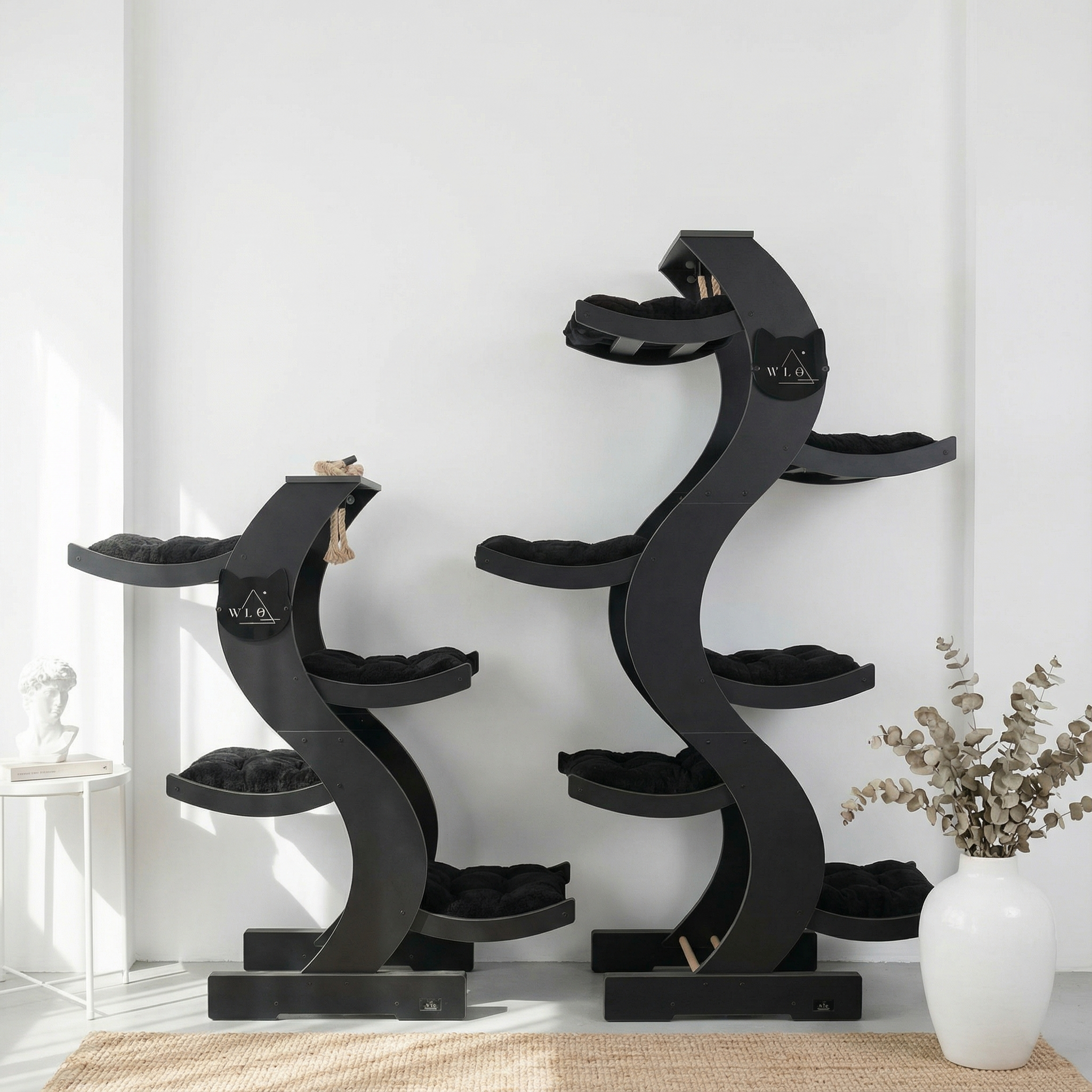 WLO® Onyx Black Skyline Cat Tree | Modern Multi-Level Cat Tower for Large Cats