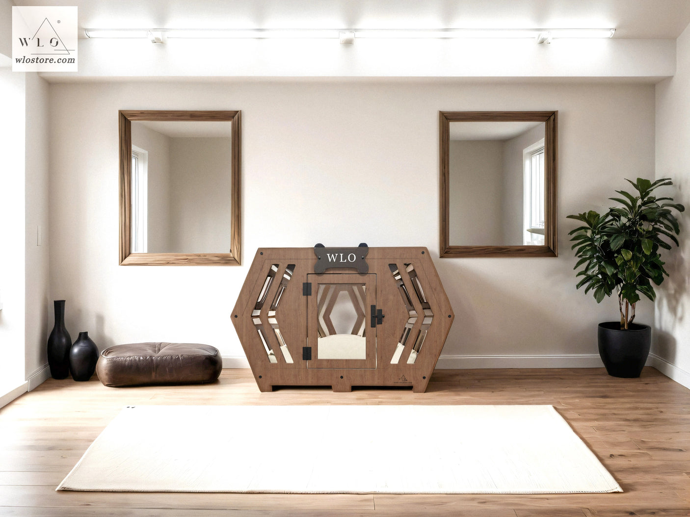 WLO® Walnut Hexxon Modern Dog Crate