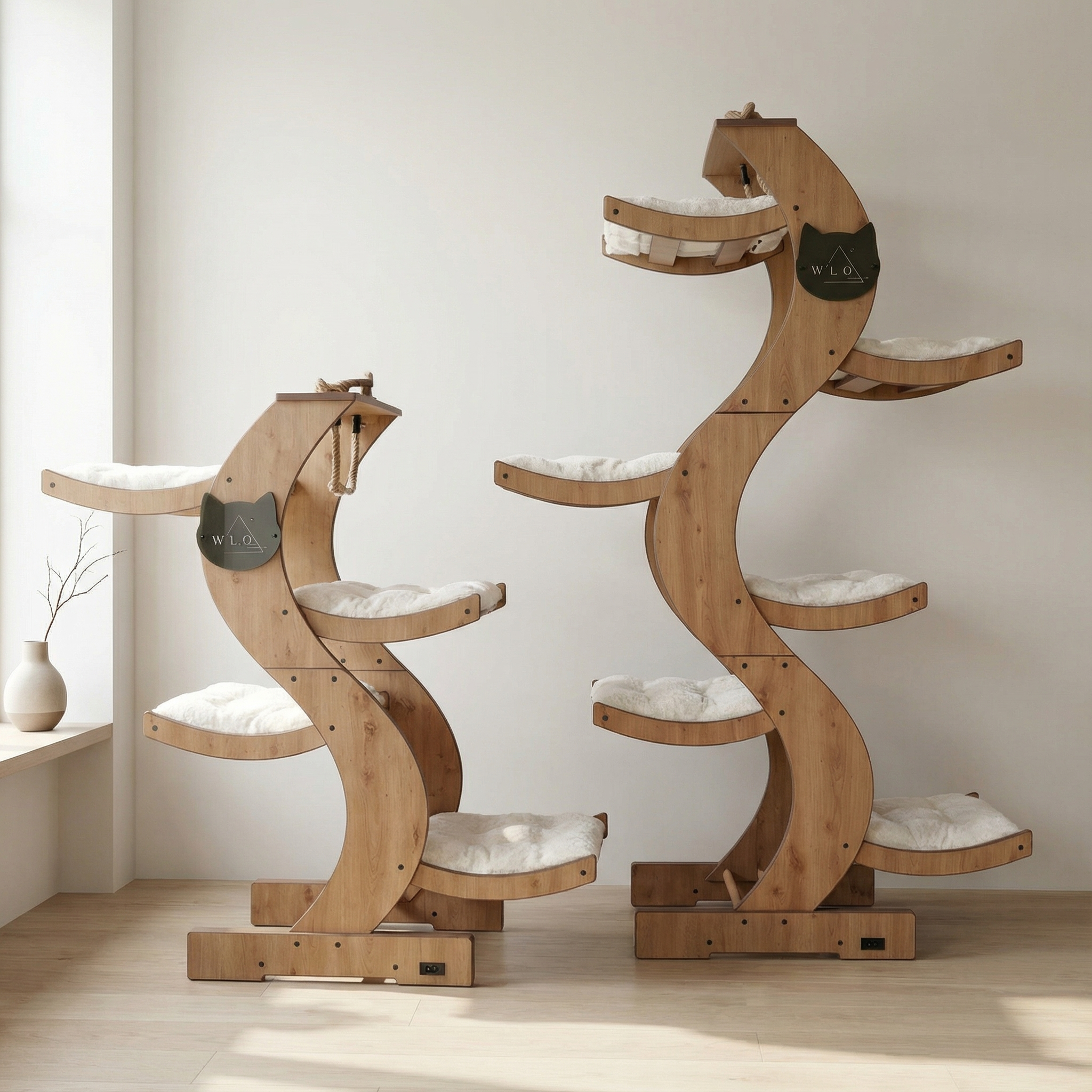 WLO® Natural Oak Skyline Cat Tree | Modern Multi-Level Cat Tower for Large Cats