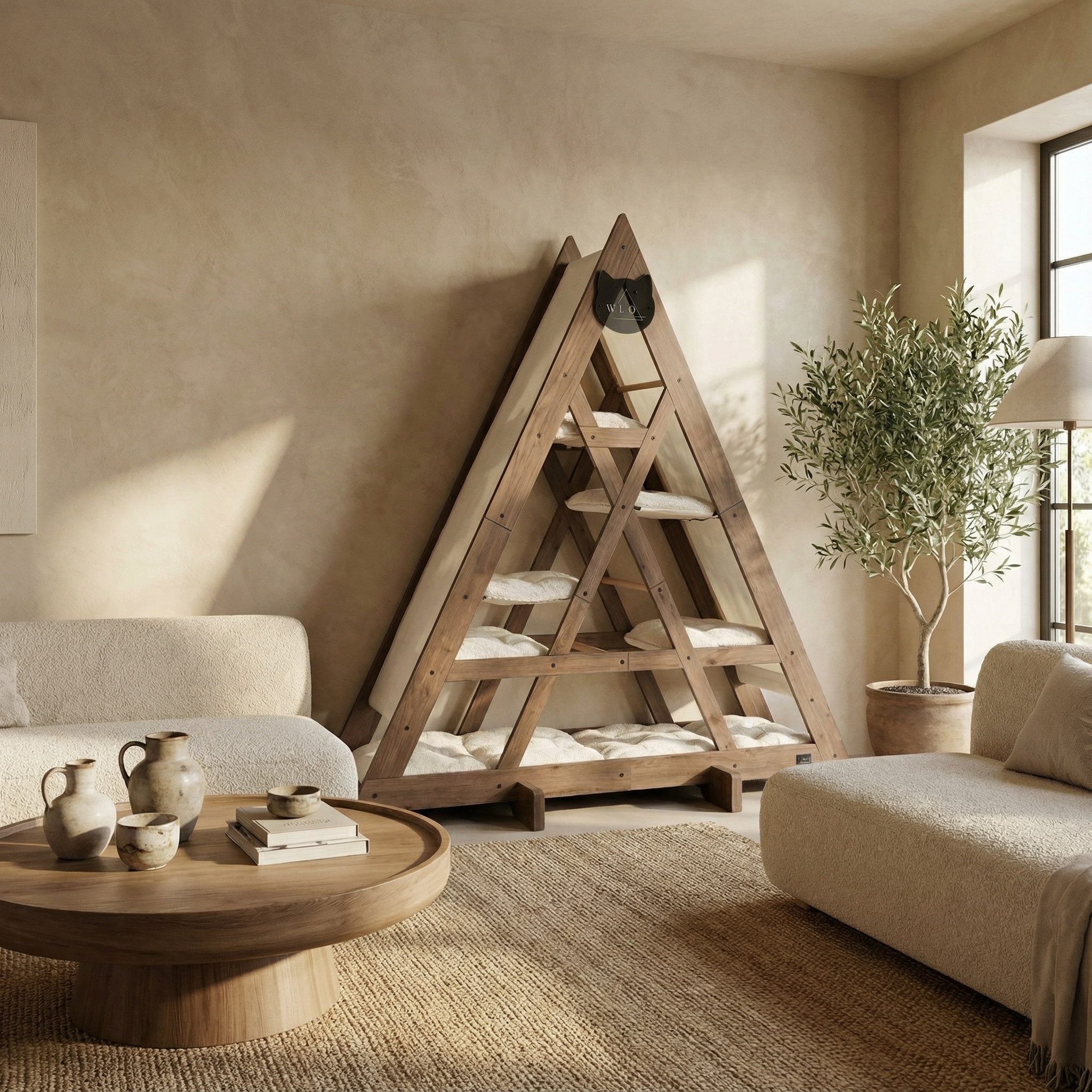 WLO® Classic Walnut Triangle Cat Station | Modular Wall-Mounted Cat Climbing System