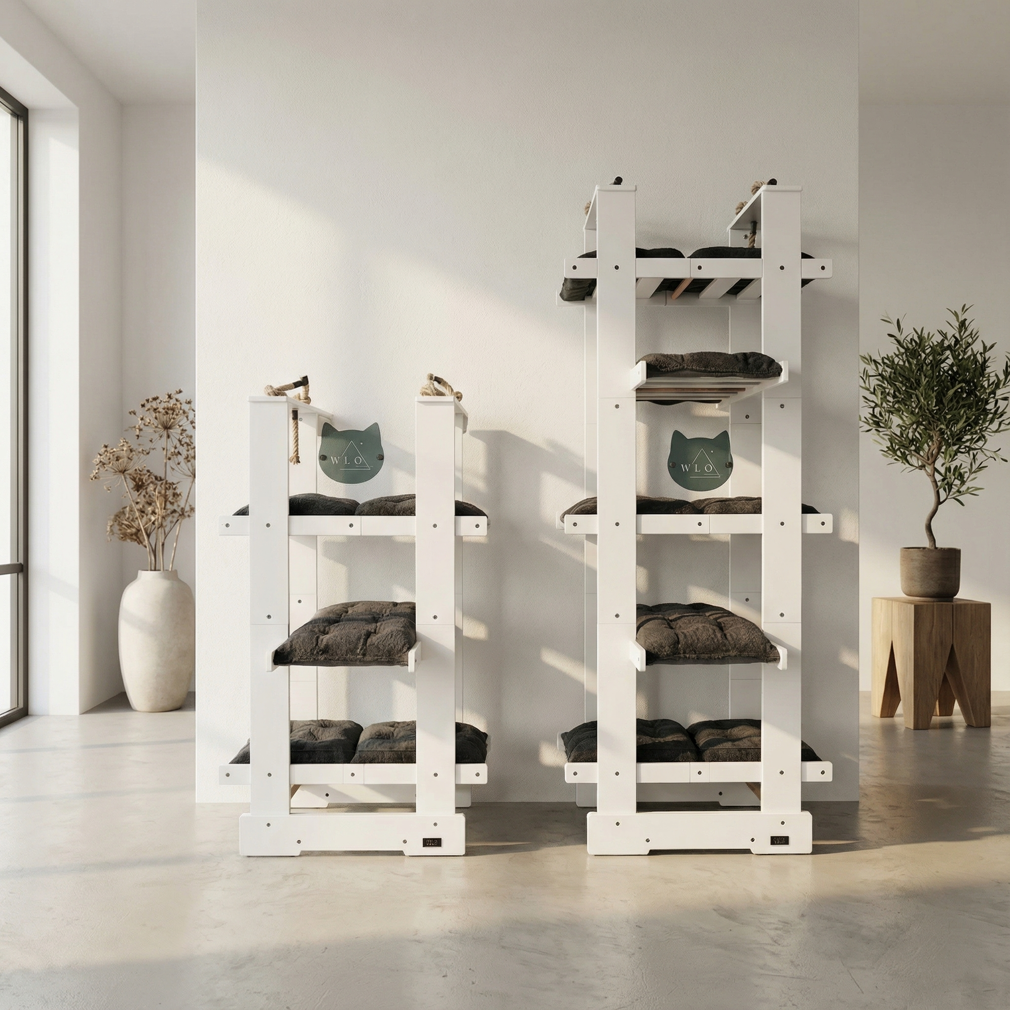 WLO® Pure White Malibu Cat Tree | Modern Multi-Level Cat Tower for Large Cats