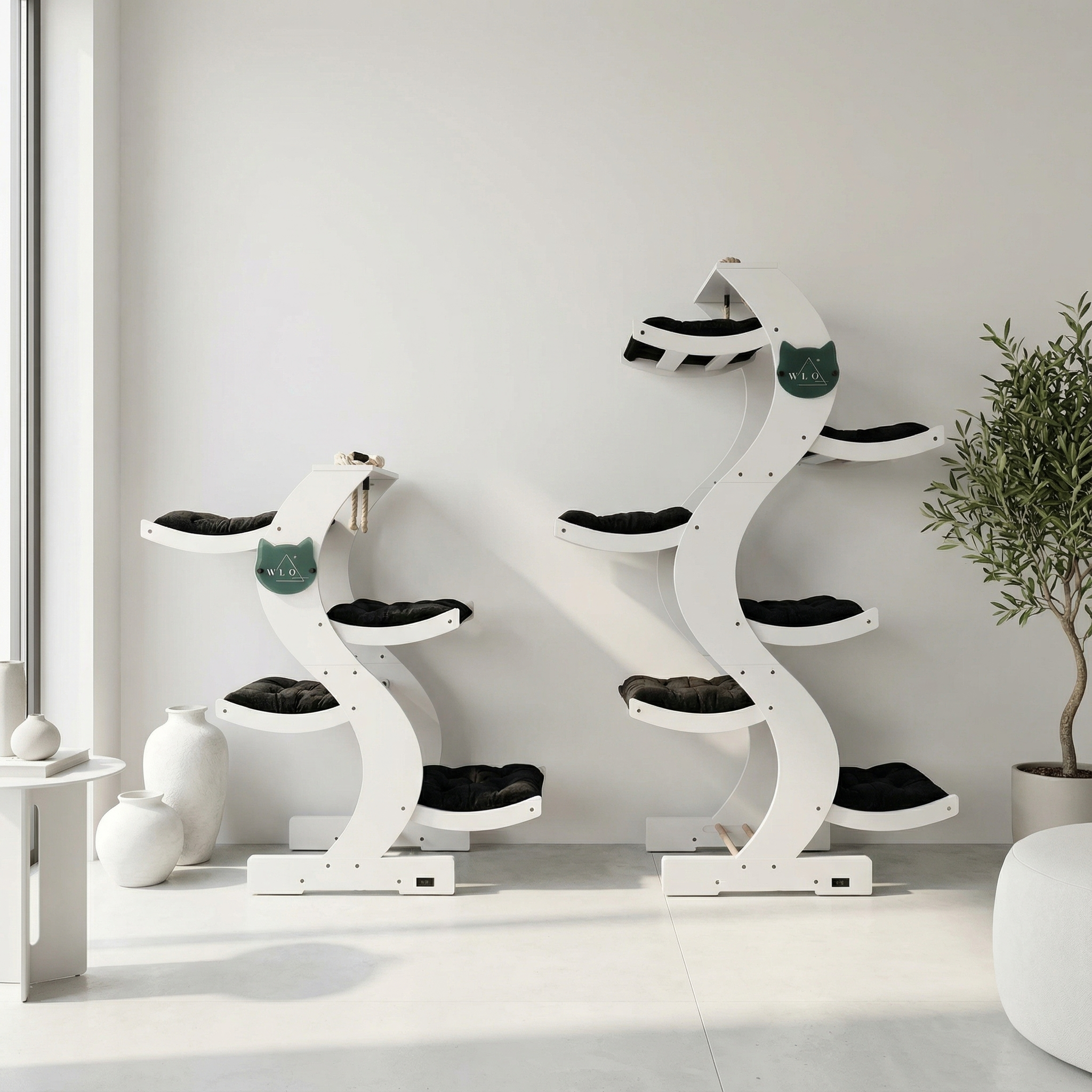 WLO® Pure White Skyline Cat Tree | Modern Multi-Level Cat Tower for Large Cats